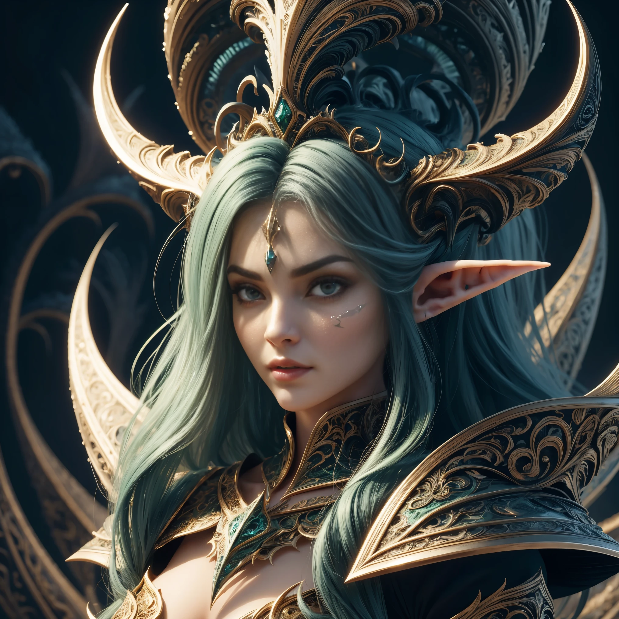 cute female forest elf, cara bonita, Belo corpo, Cabelo preto, vestindo armadura, capa verde, em uma floresta, 8k, extremamente detalhado, ultra realista