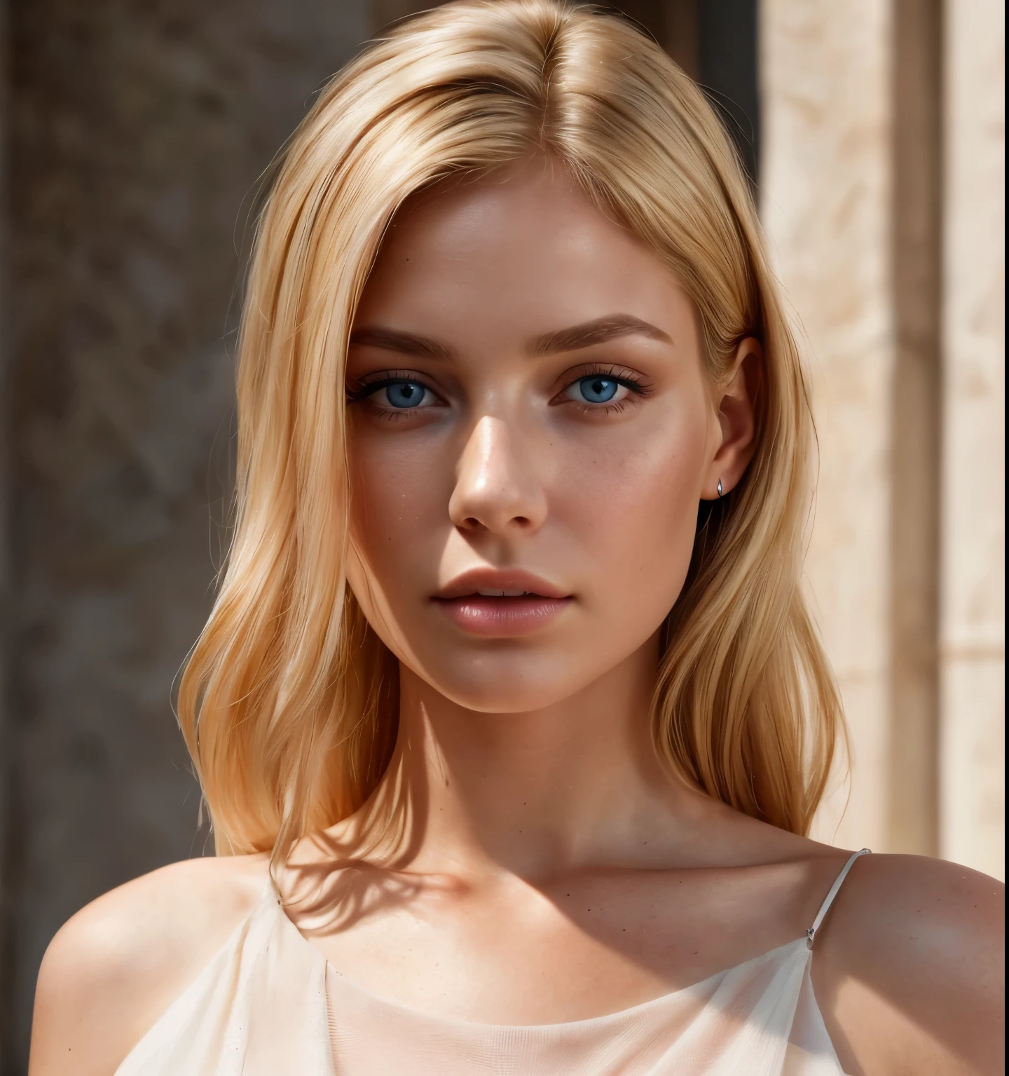 angel, armor gold (masterpiece, best quality, high resolution:1.4), 1girl, angel, skin pores texture, Hair blonde, HD , Photography, movie, cinematic, full Body, Realistic, (8k, RAW photo, best quality, masterpiece:1.2), (realistic, photo-realistic:1.33), best quality, detailed eyes blue, cute,natural lighting, depth of field, film grain, wrinkled skin, sharp, detailed and realistic portrait of a woman ,(freckles:0.5), underdress