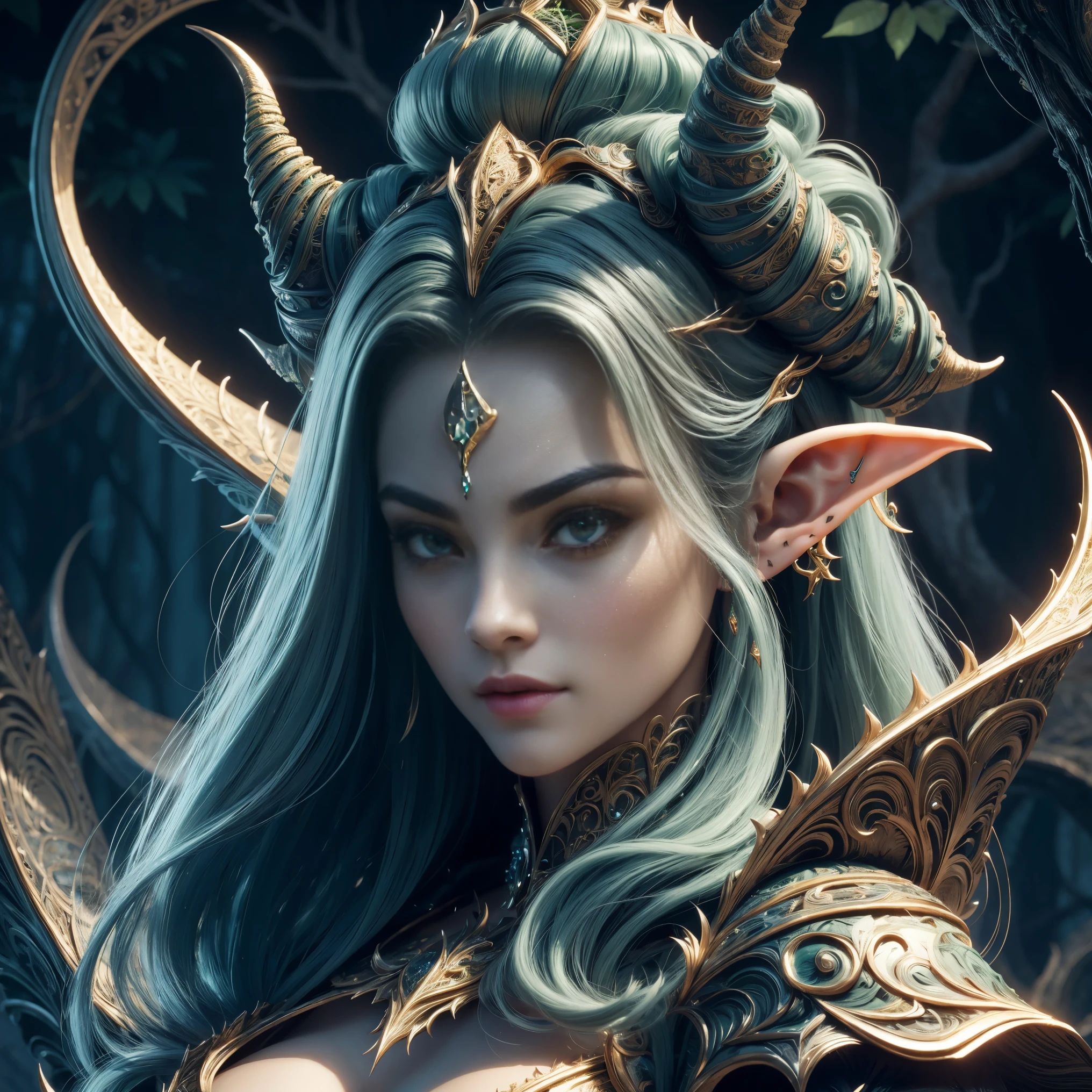 cute female forest elf, cara bonita, Belo corpo, Cabelo preto, vestindo armadura, capa verde, em uma floresta, 8k, extremamente detalhado, ultra realista