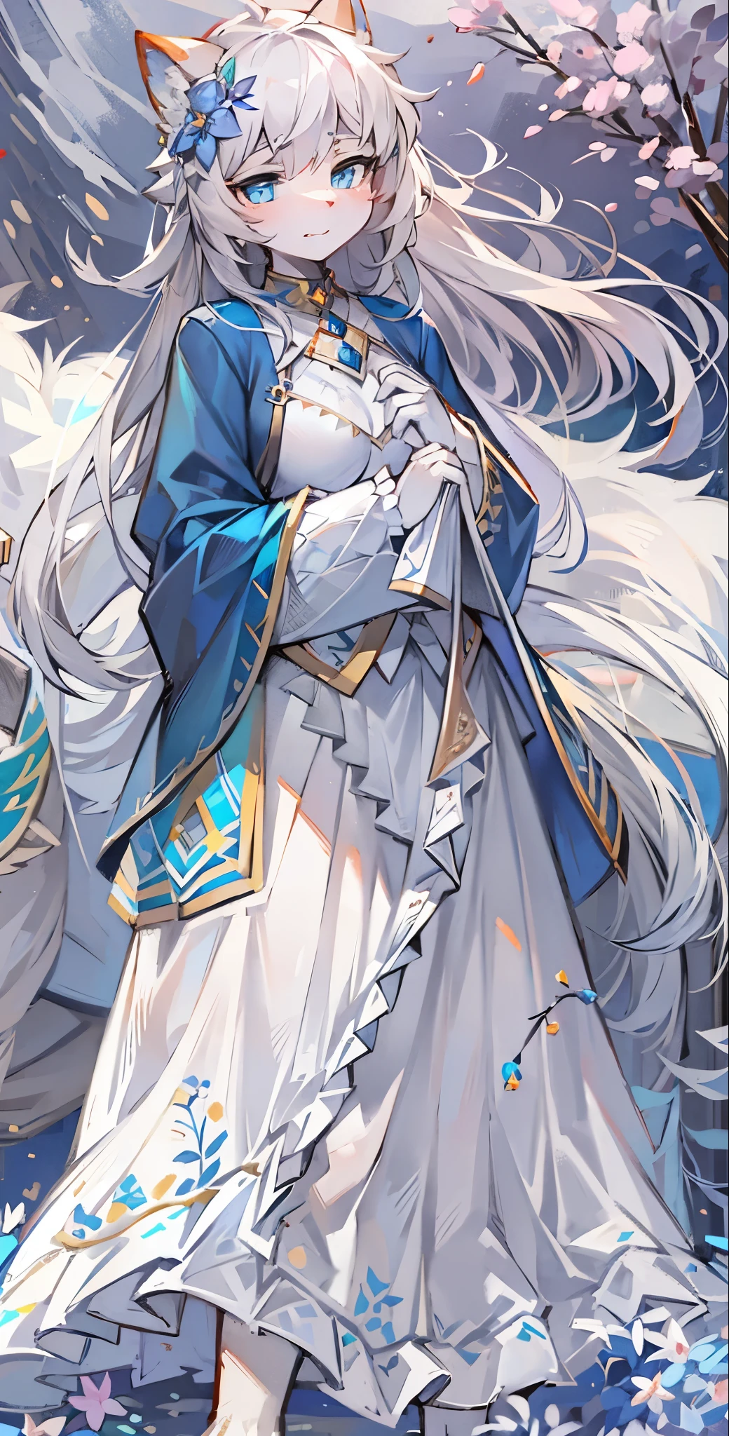 Big tail wolf gray hair female blue eyes