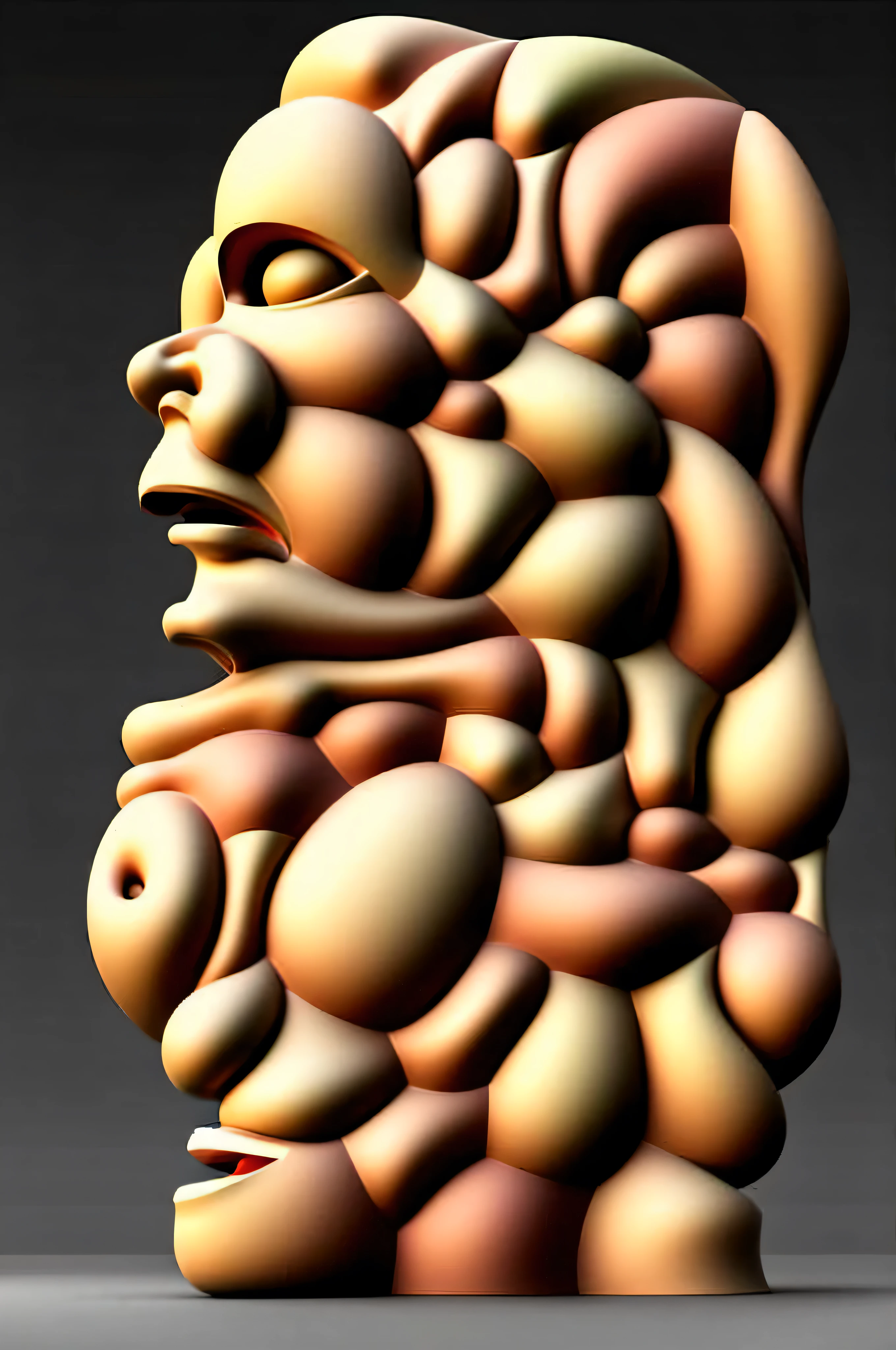 a hyper-surreal grotesque insane strange man body embedded in another hyper-surreal woman body of light color, other men insane and grotesque are born from all this amalgame of flesh in a monstrous way, show complete entire bodies, dull sick colors, grotesque background, miró bauhaus style, Super-detailed, Ultra-realistic, Studio Quality, 48k / HD, Normal Contrast, hyper Realistic Shadows, octane Rendering, Sharp Focus