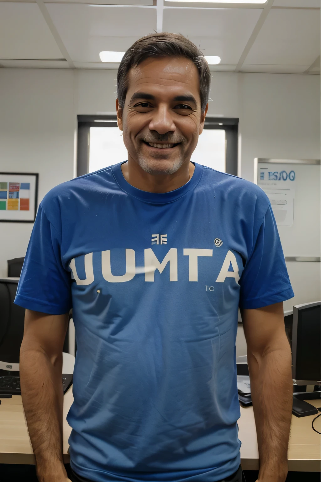 homem sorrindo, trabalhando no computador, office room, coworking, (melhor qualidade)), ((ultra resolution)), ((fotorrealista)), (detalhes intrincados), 30 anos