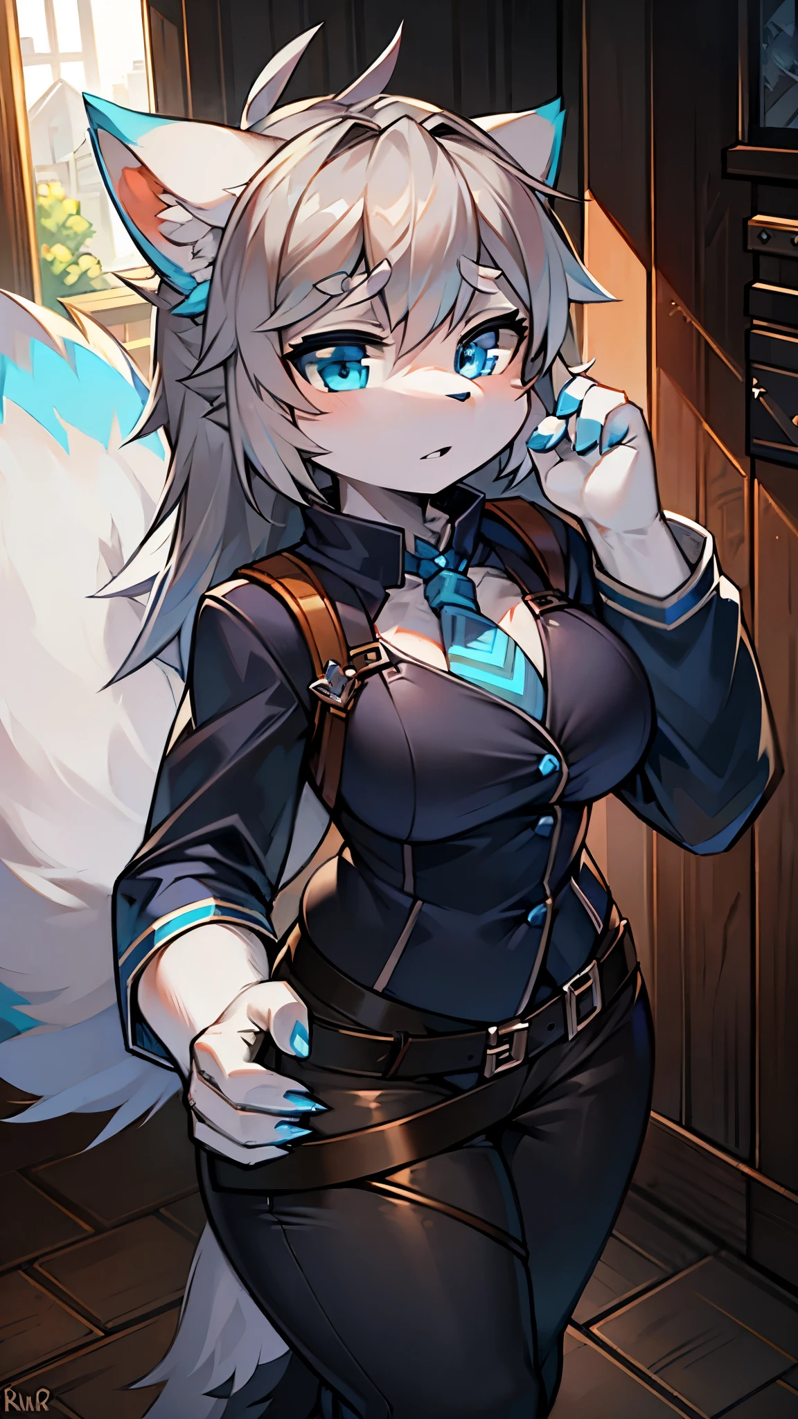 Big tail wolf gray hair female blue eyes,Ranger