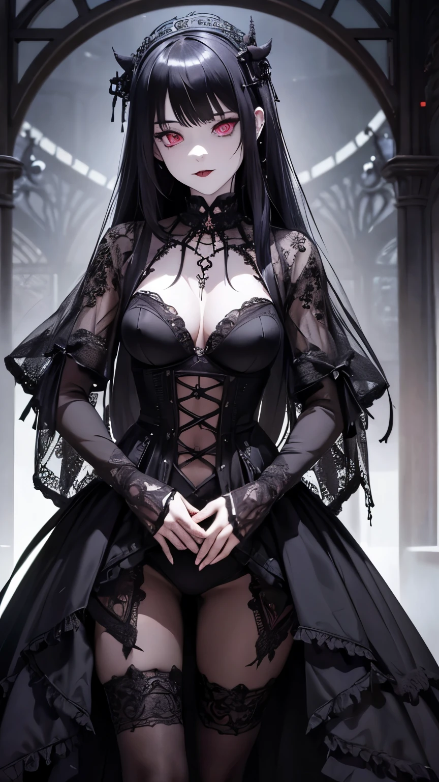 My intestines dance,front,smile,cover the skin,heterochromia,right eye red,Zuo Muqing,unity 8k wallpaper, super detailed, beautiful, beautiful, ((new goth gal:1.4)), masterpiece, highest quality, dark, in the atmosphere, Mysterious, romantic, Spooky, literature, art, fashion, victorian, decoration, Complex, ironwork, race, contemplation, depth of emotion, Supernatural, 1 girl, alone, hip
