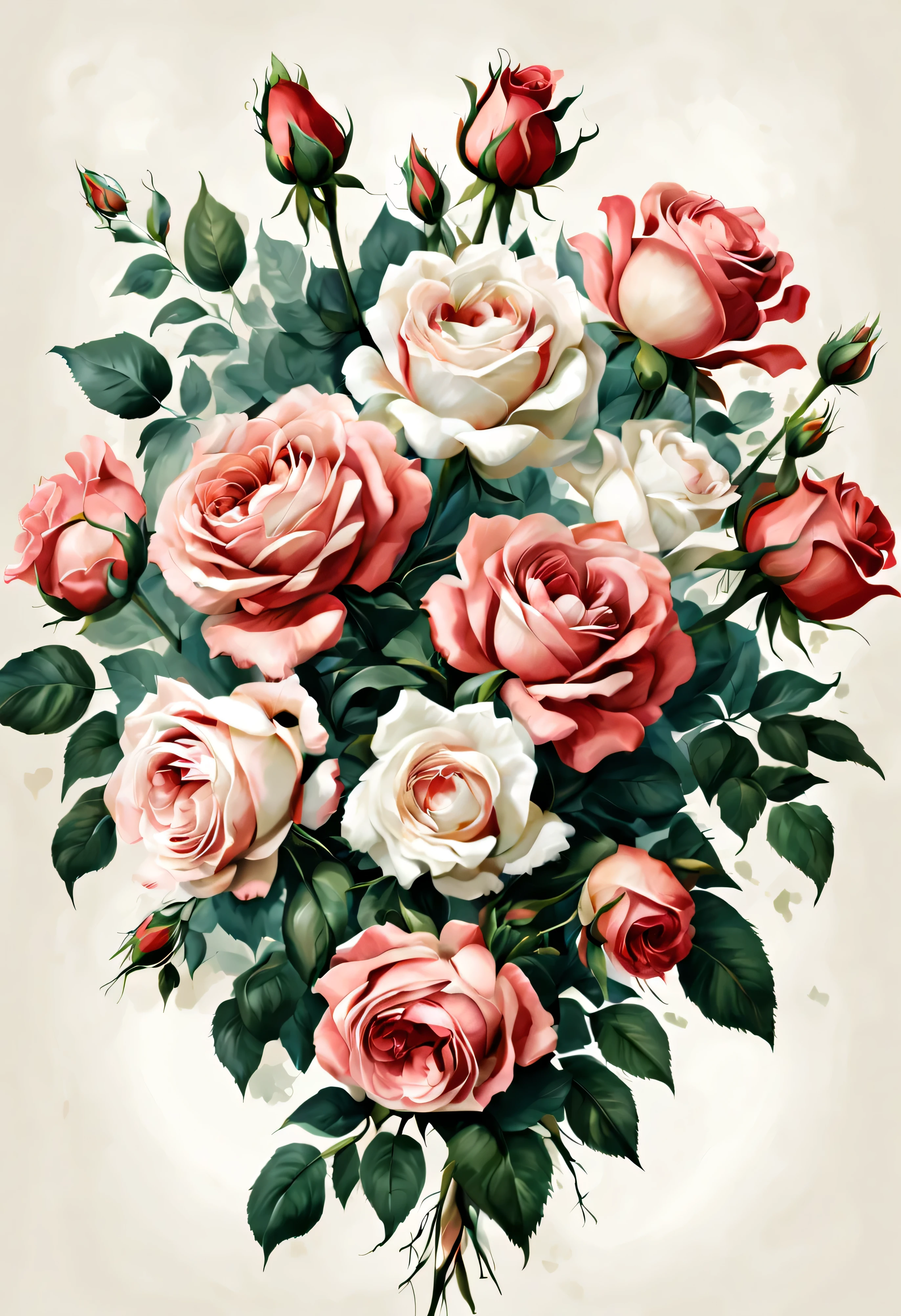 Style hand drawn illustration,Illustration of a bouquet of roses,Beautifully,grace,Rich,Hand drawn illustration