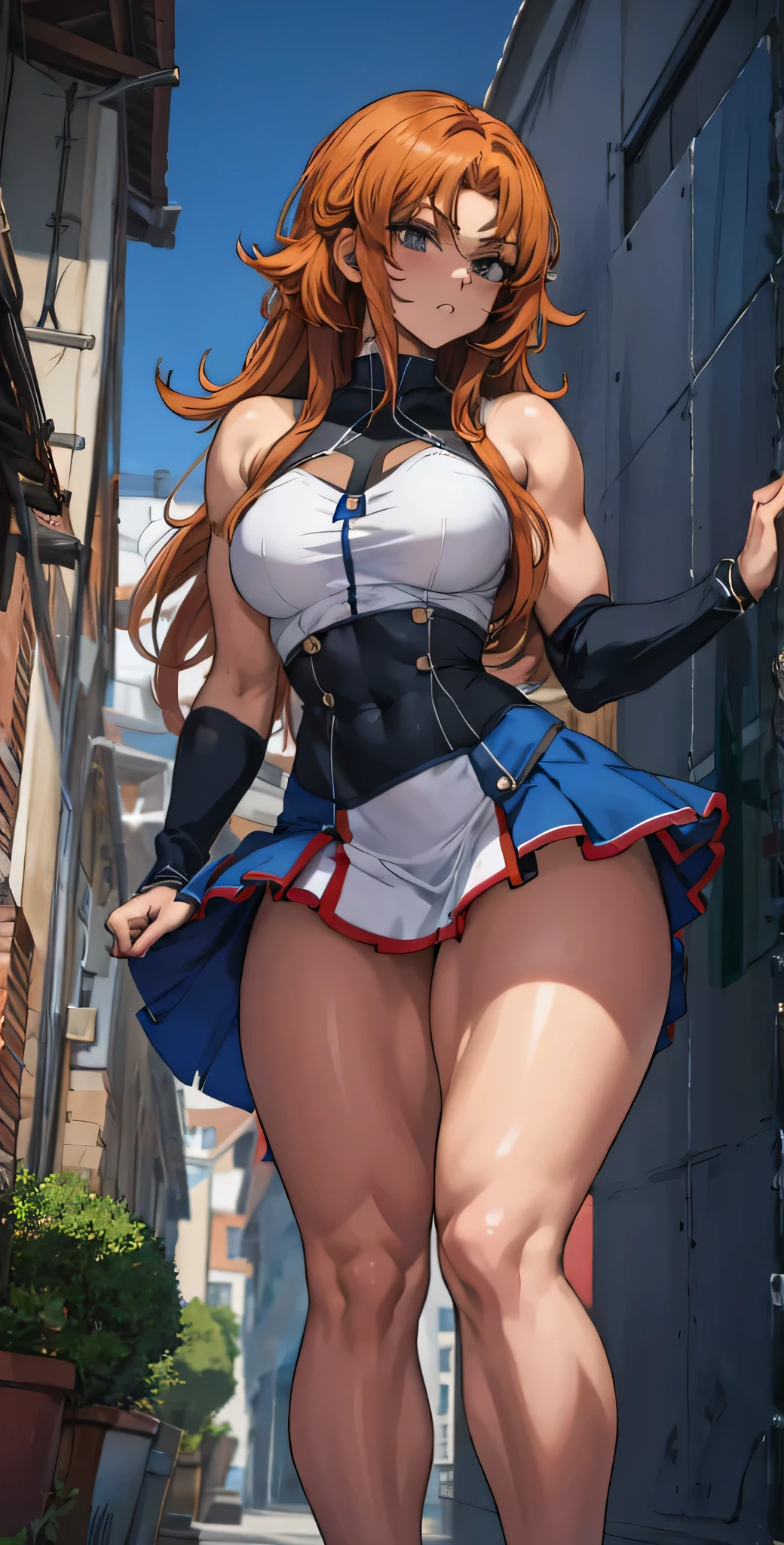 anime - figura de estilo de una mujer con una falda corta y un top, Foto giganta muy detallada, Colegiala hiperrealista , Render fotorrealista de Anime Girl, a Colegiala hiperrealista, small curvy , Arte detallado del anime digital, piernas tonificadas, musculos marcados, piernas fuertes. modelo fitnes, sombras arte foto