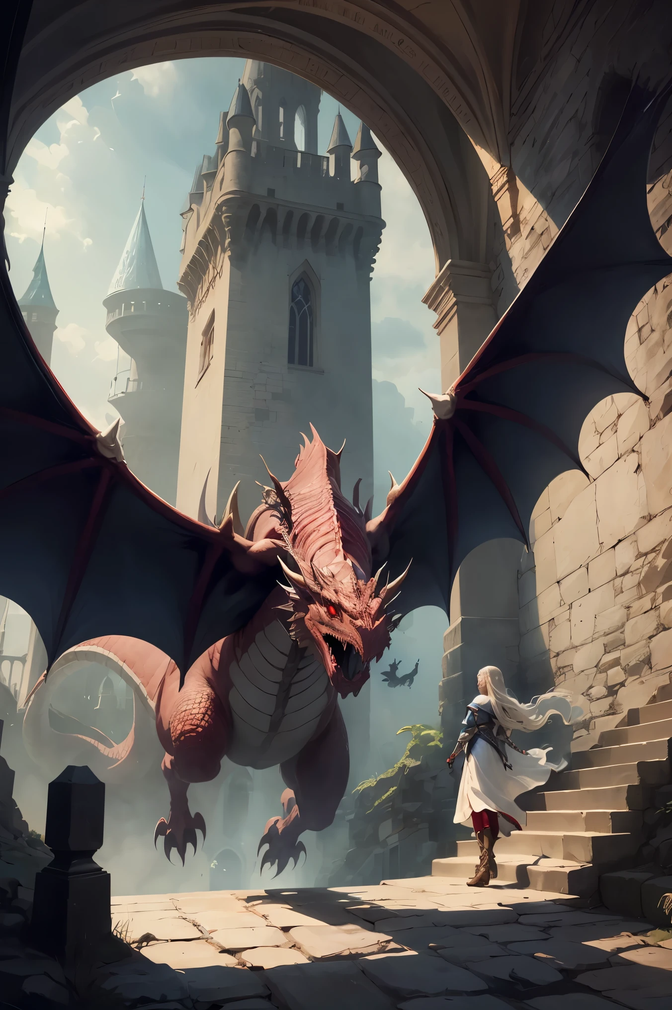 Once upon a time there was a princess named Anna, who was by an evil sorcerer and imprisoned in a high tower on the edge of the kingdom. The sorcerer locked the doors of the tower and placed a huge dragon to guard the princess from anyone who might try to free her.
The princess spent many years in captivity, longing for freedom and dreaming of rescue. Then one day a brave knight named Edward arrived in the kingdom. He heard about the imprisoned princess and decided to go in search of the tower to free her.
Immediately after entering the territory of the tower, the knight encountered a dragon. The battle was fierce, but through agility and courage, Edward was able to overpower the dragon and get inside the tower.
When he opened the door of the chamber where the princess was, Anna heard his footsteps and rejoiced. She ran out of the cell and met the knight who had a flame of passion and determination in his eyes.
Knight Edward beckoned the princess to follow him, and they began to descend the stairs of the tower. The wizard, hearing of the princess's escape, rushed after them, but the knight and the princess were faster.
Soon they escaped from the tower and left the dangerous place, heading towards the royal palace. The king met them there, thanking the knight for saving the princess. Anna hugged Edward and vowed to love him for the rest of her life.