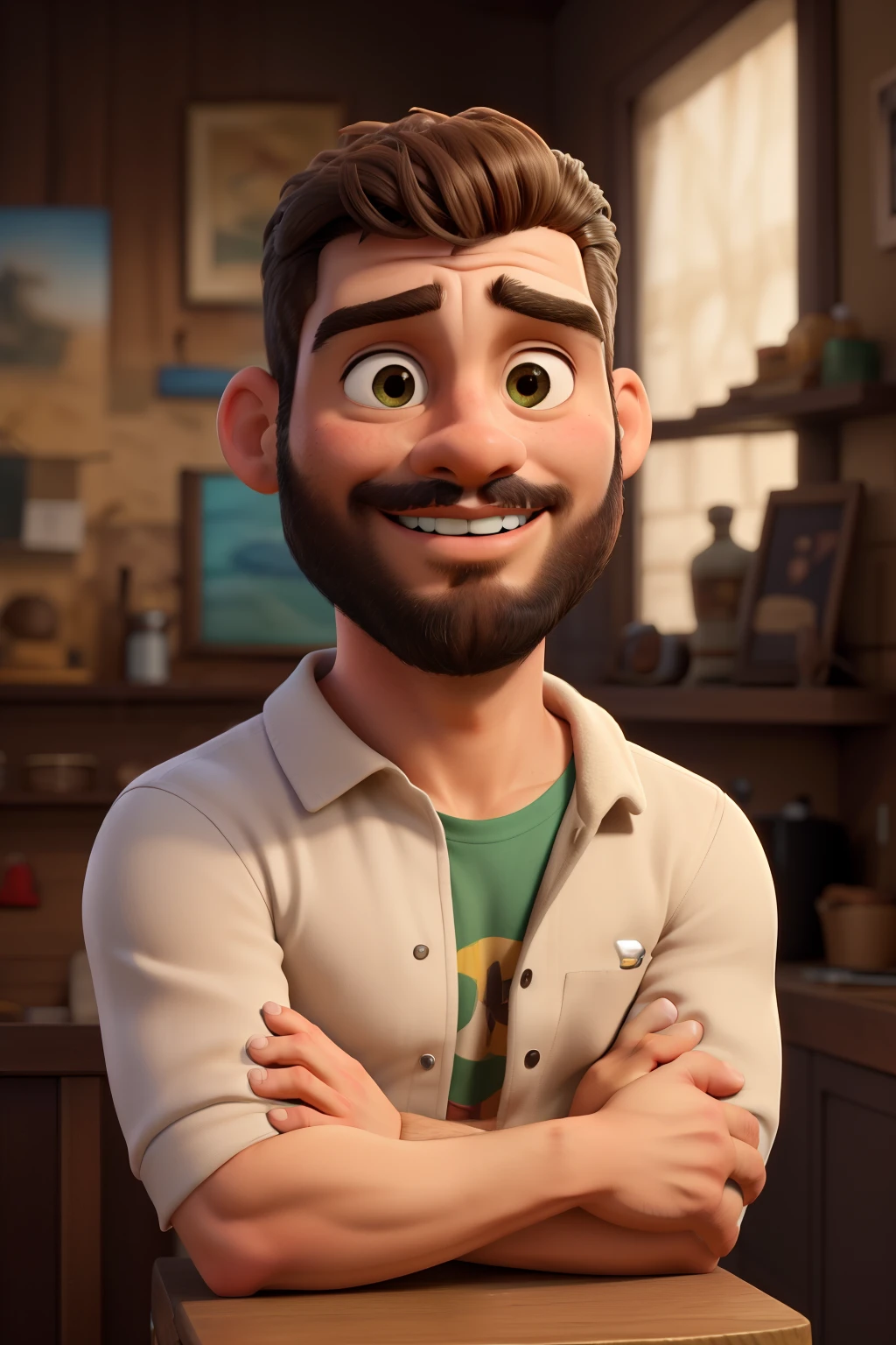 ((melhor qualidade)), ((obra de arte)), (detalhado), rosto perfeito, homem, barba curta , moreno, cabelos pretos , uniforme de mecanico, com carros ao lado