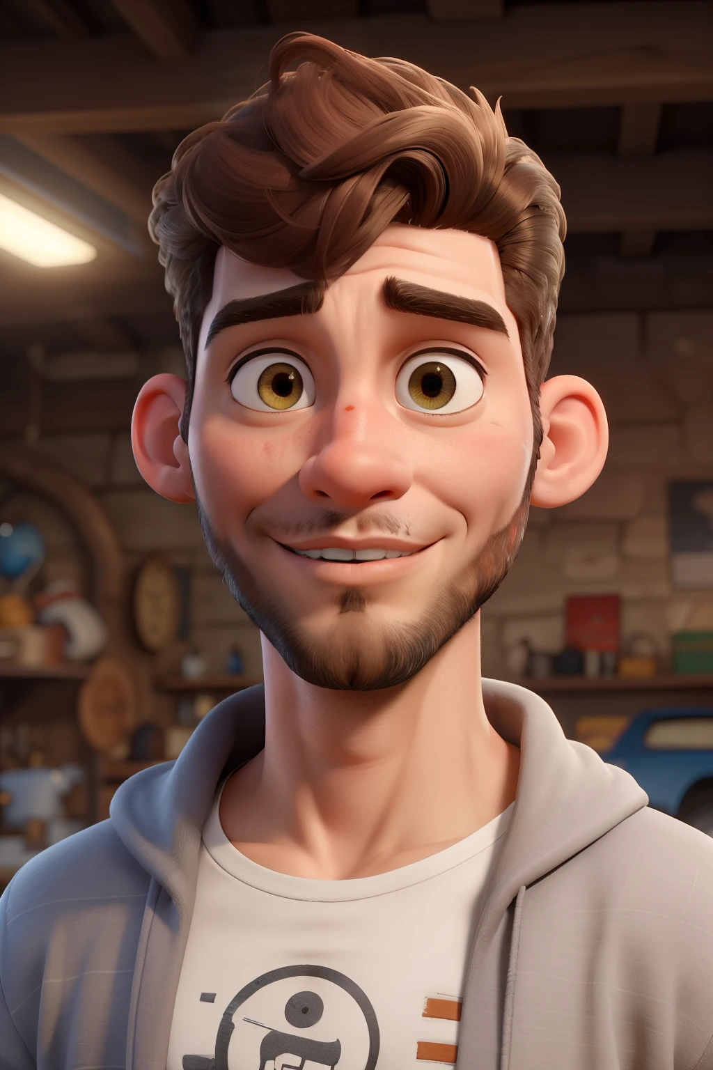 ((melhor qualidade)), ((obra de arte)), (detalhado), rosto perfeito, homem, barba curta , moreno, cabelos pretos , uniforme de mecanico, com carros ao lado