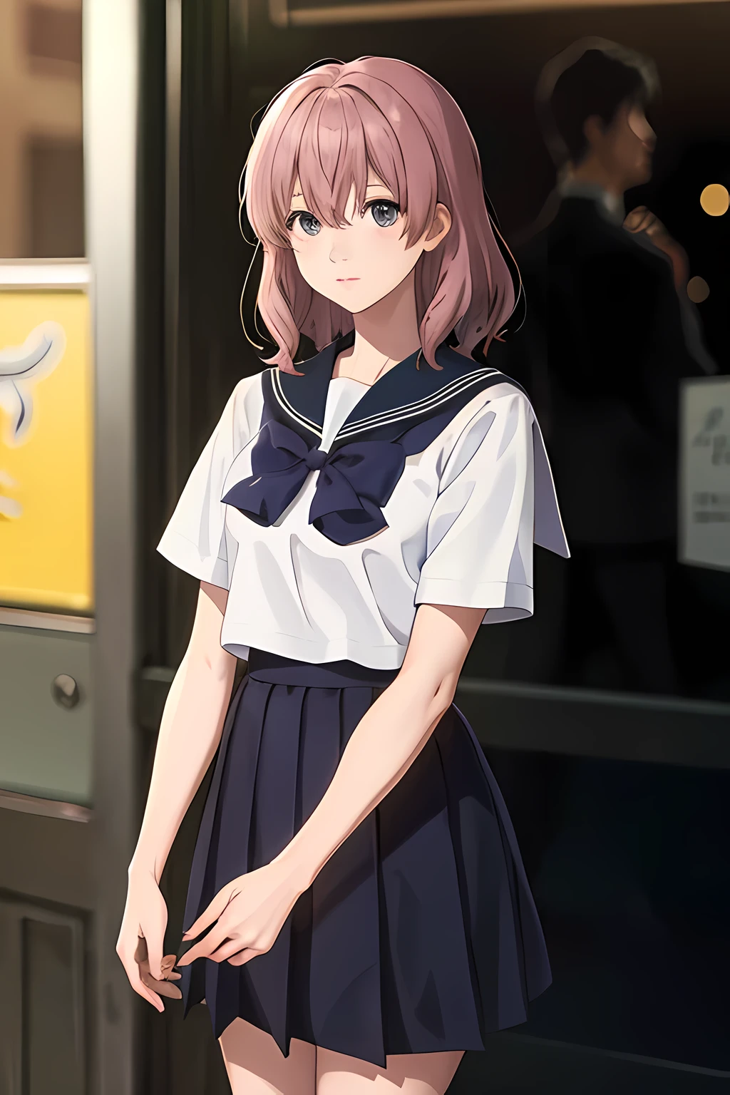 (High resolution, highest quality:1.2), shine, Soft contours, beautiful picture, 1 girl, cowboy shot, (soft focus:1.5) in the foreground, (Blurred foreground:1.2), shallow depth of field, delicate blur, subtle transitions, depth and atmosphere, masterpiece,surreal,32K,Highly detailed CG Unity 8k wallpaper, highest quality, evidence_Nishinomiya, sailor suit, magic