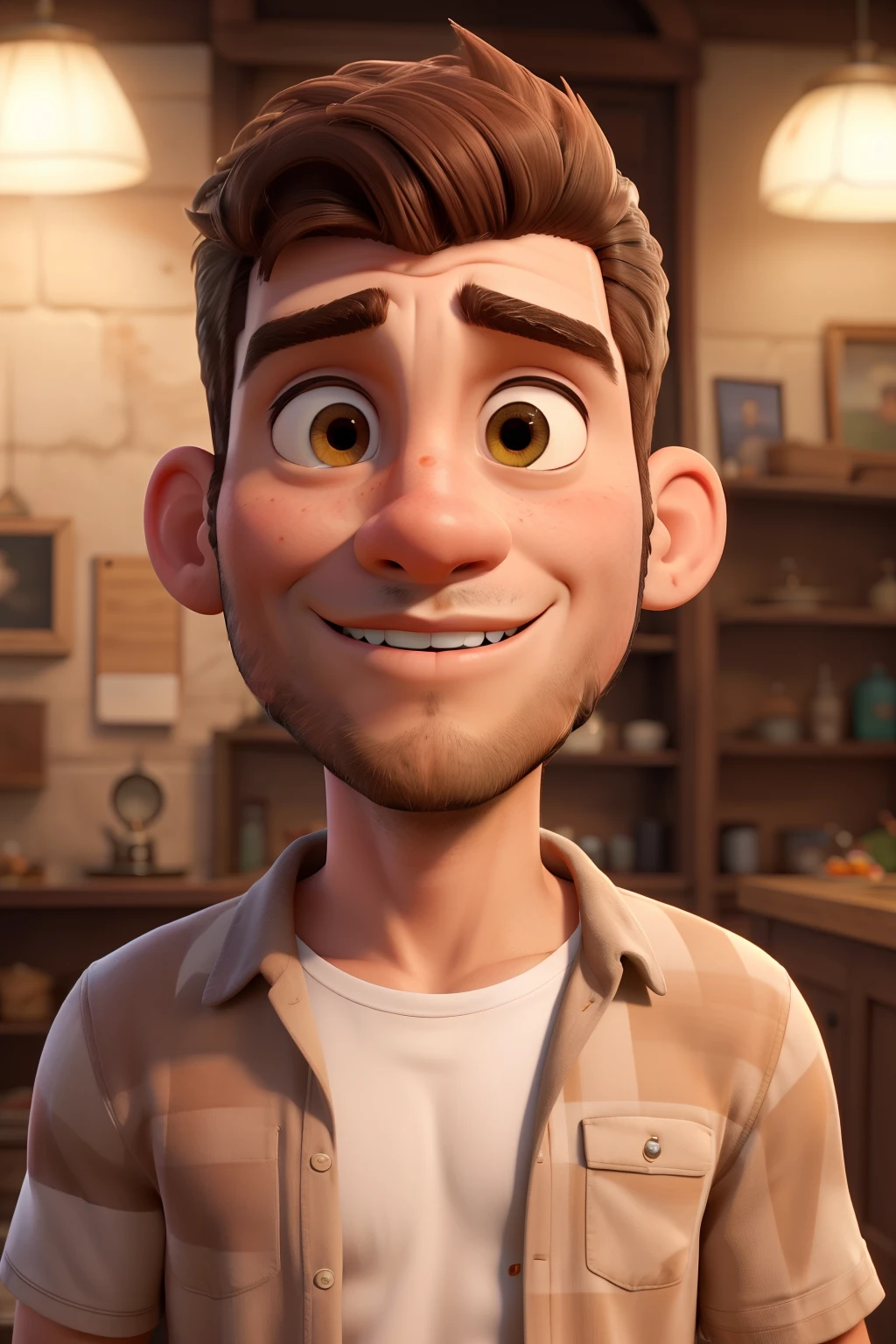 ((melhor qualidade)), ((obra de arte)), (detalhado), rosto perfeito, homem, barba curta , moreno, cabelos pretos , uniforme de mecanico, camisa branca social