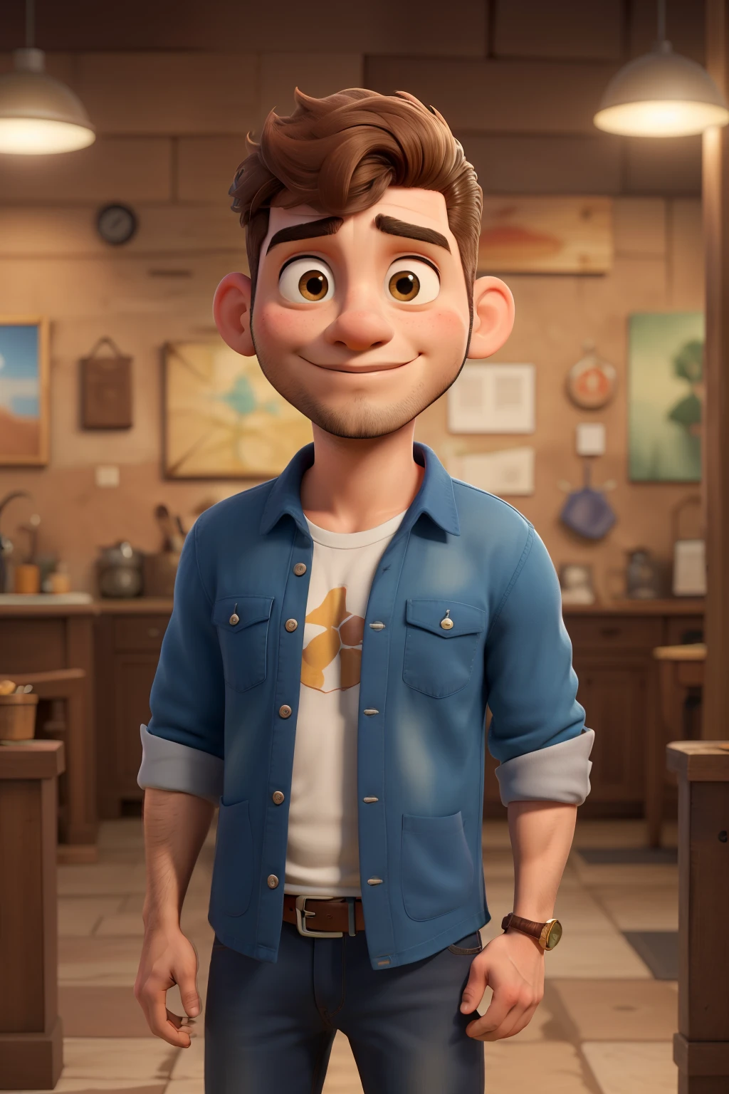 ((melhor qualidade)), ((obra de arte)), (detalhado), rosto perfeito, homem, barba curta , moreno, cabelos pretos , uniforme de mecanico, camisa branca social