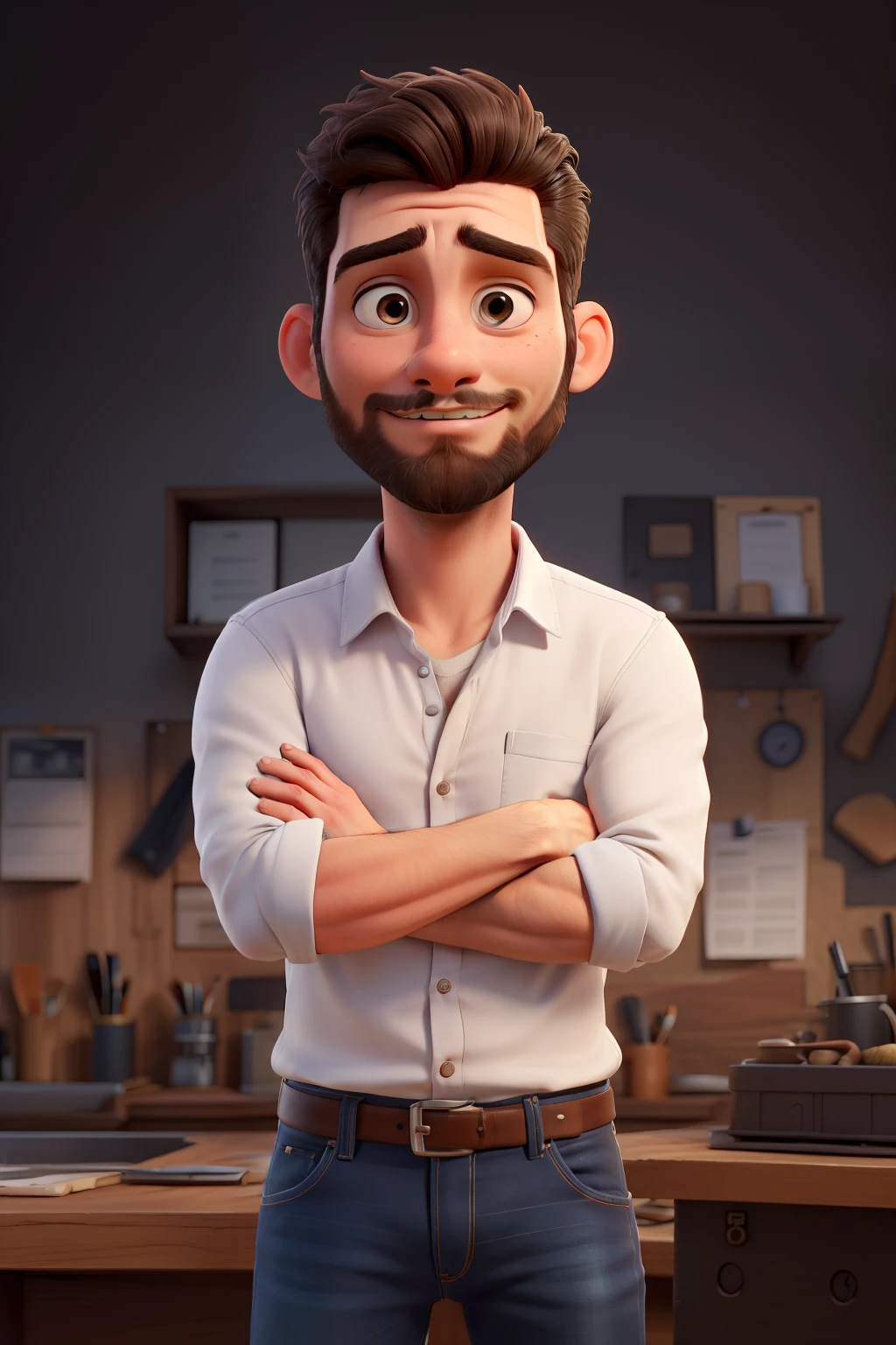 ((best quality)), ((work of art)), (detailed), perfect face, man, short beard, dark hair, black hair, mechanic uniform, white dress shirt, jeans
 
