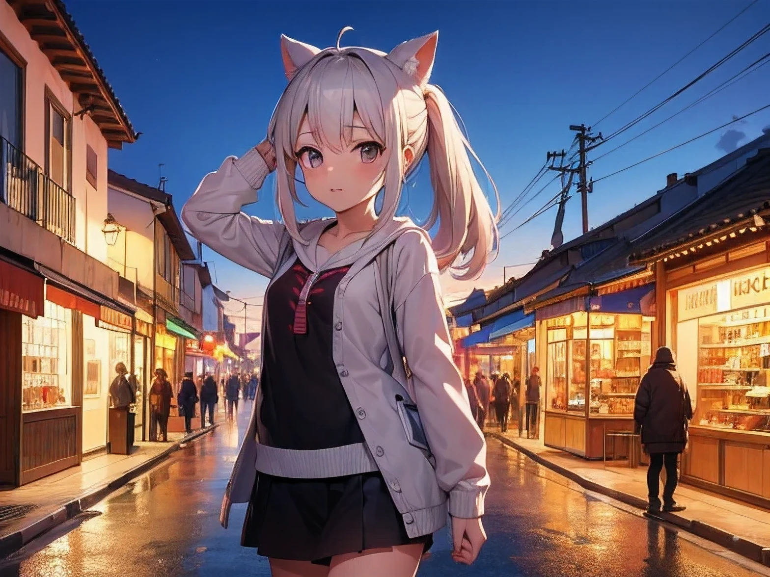 un pasaje comercial con muchas tiendas de todo tipo, ultra detallado, 8k, High Definition, antecedentes de calidad, trazado de rayos, anime 3D