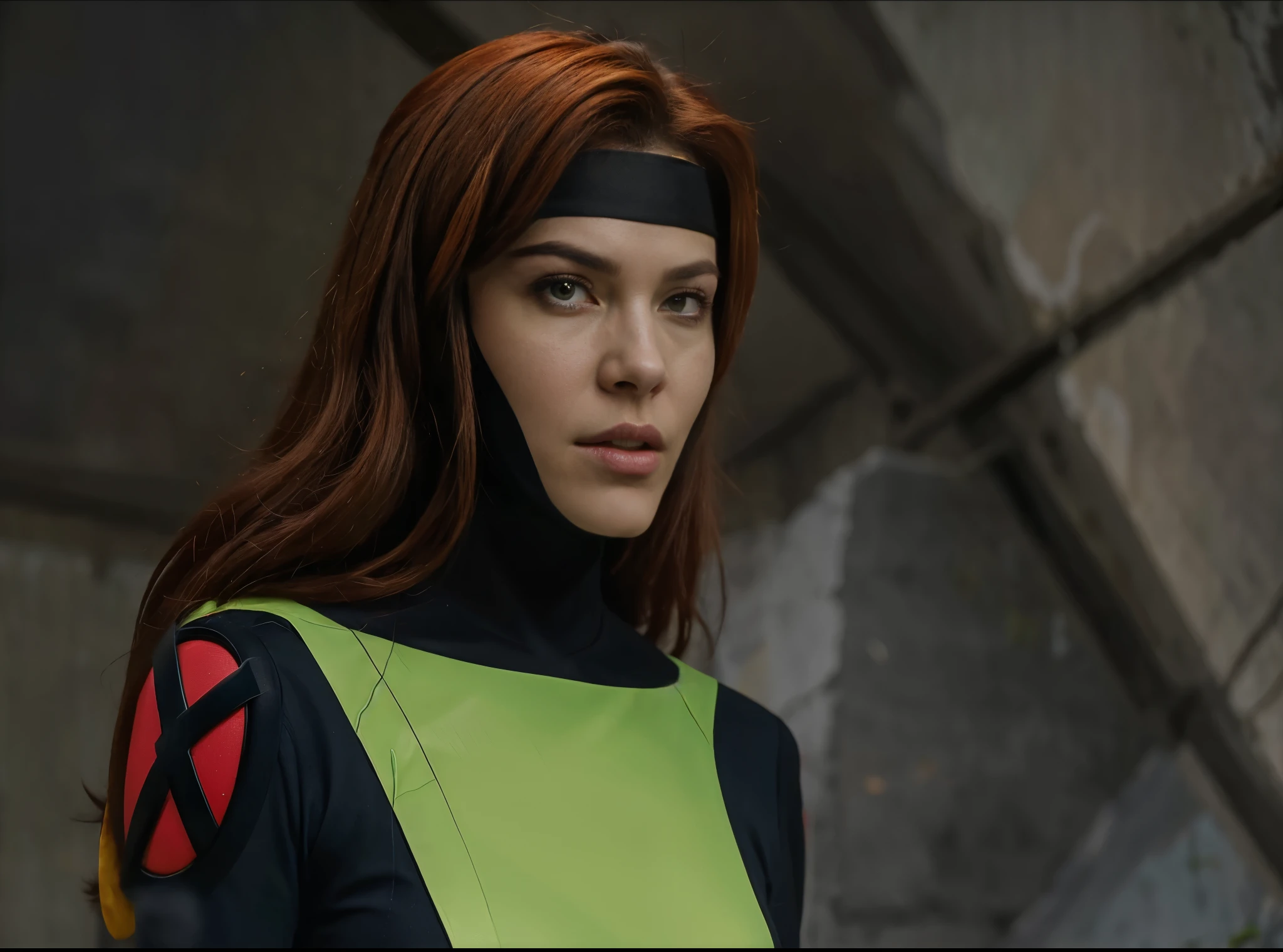 jean grey from xmen evolution series, phothotorealistic scene, dramatic, cinematic, 4k resolution, hyperdetailed, front view, close-up,