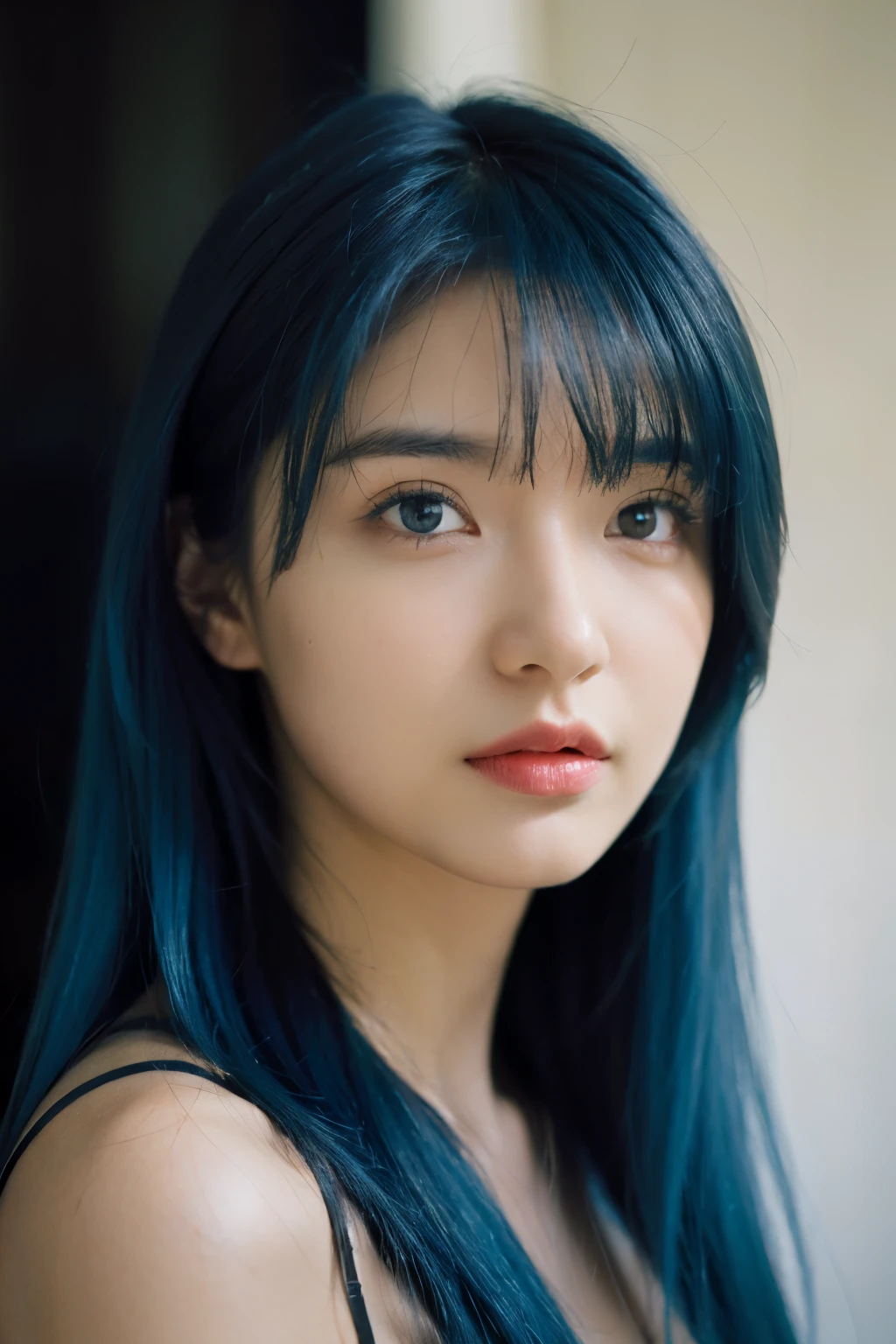 MinazukiKotoko,((a young girl1people))),(((Beautiful blue hair))),((リアルなpeople々object image)),(Reality),((best quality)),(muste piece),(highest quality),((Highest image quality)),((highest resolution)),((fine details)),((beautiful detailed face)),((angry expression:blush)),(Beautiful detailed orange eyes),((looking at the camera)),(upward glance),beautiful detailed nose,(open your mouth slightly),((beautiful white skin)),((wear a luxurious kimono)),(precise arms),((big breasts)),((Accurate and beautiful upper body)),(((Photographed mainly on the face and chest))),((indoor:school classroom:detailed background)),