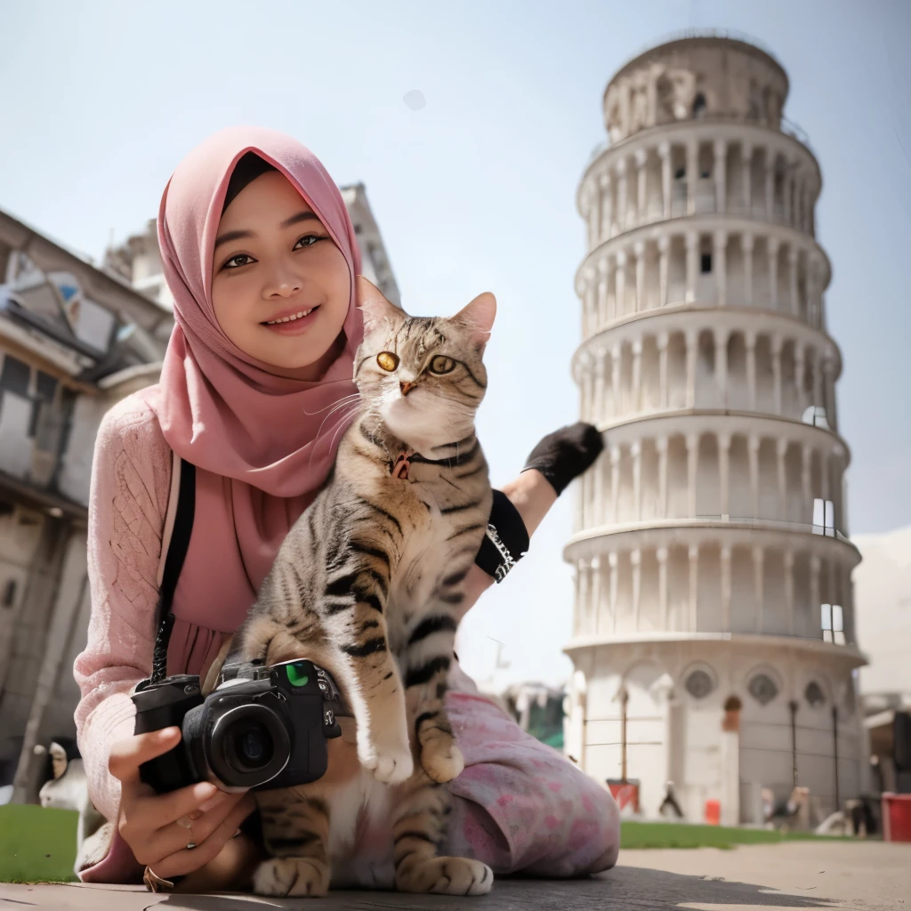 araffe and a cat sitting on the ground near a woman, very beautiful cute catgirl, cat photography, malaysian, cute cat photo, woman and cat, cute photograph, cat photo, by Basuki Abdullah, holding a cat, pets, photo taken with nikon d750, photo taken with nikon d 7 5 0, very accurate photo, pet animal
