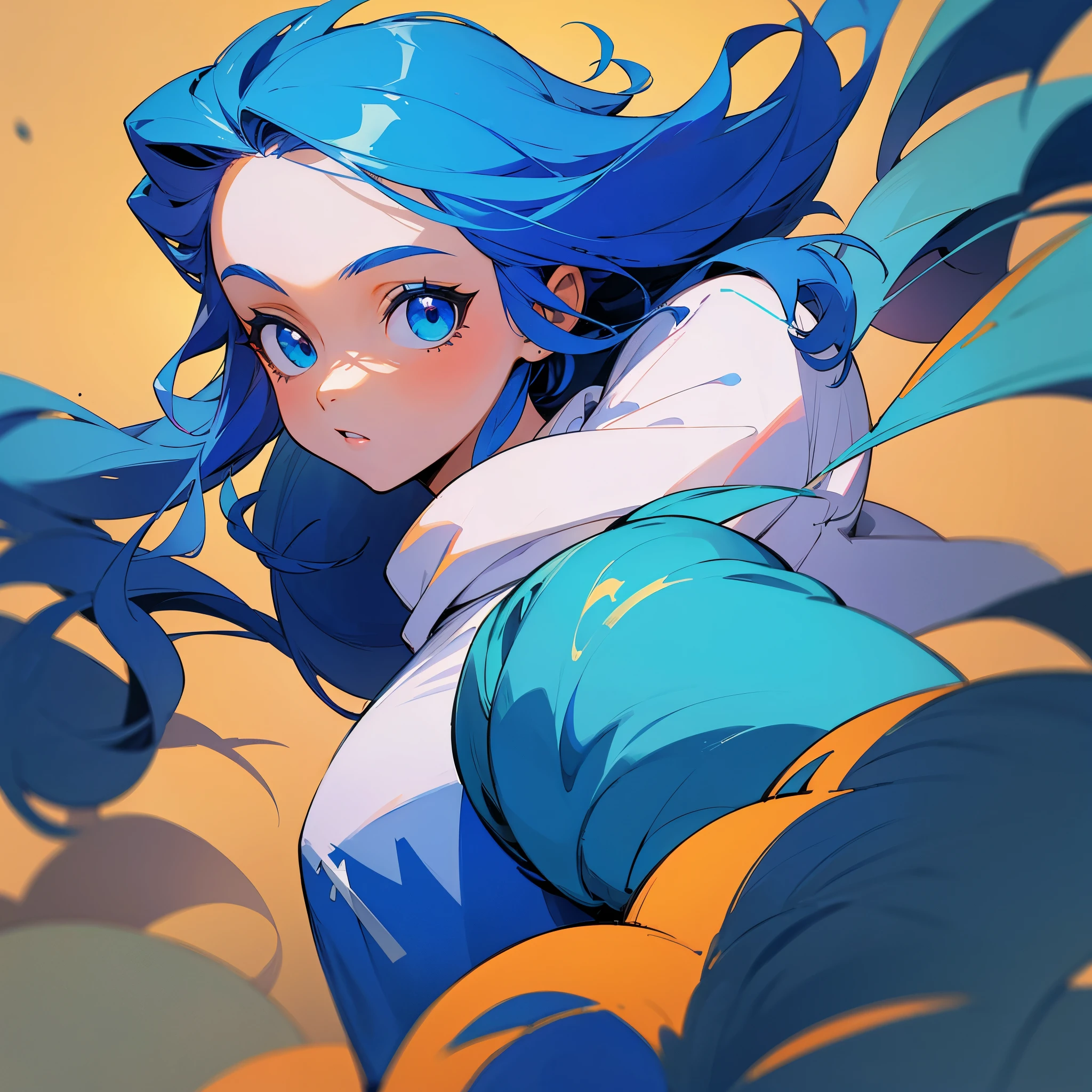 Fritar imagem animada de um jovem com cabelo branco com fundo azul animado
