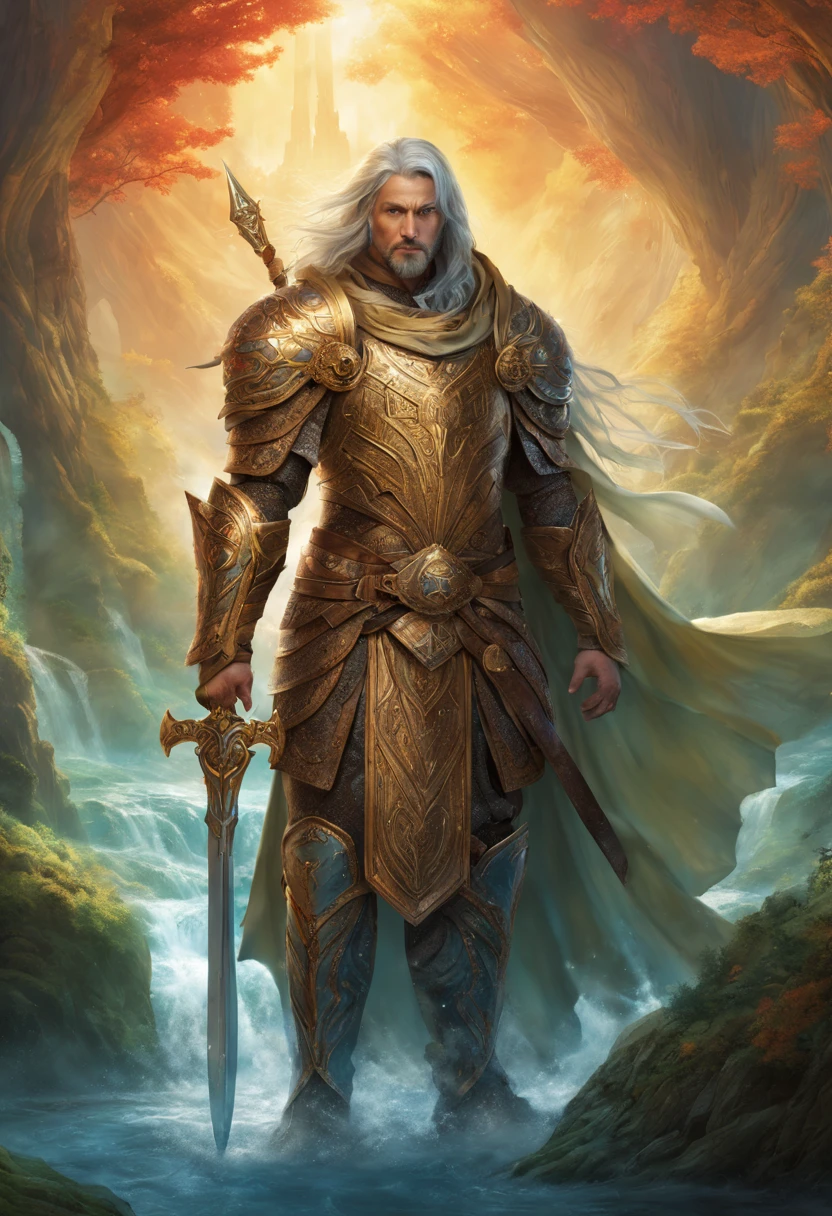 In a mystical realm, a legendary hero emerges, clad in enchanted armor that shimmers with ethereal radiance. With a sword forged from the heart of a fallen star, they stand against otherworldly creatures, their eyes ablaze with the wisdom of ancient prophecies. The landscape around them is a fantastical tapestry of floating islands and cascading waterfalls, reflecting the sheer magnitude of their quest. As they navigate through realms unknown, the hero's presence invokes awe and reverence, their every step leaving a trail of magical energy that resonates with the harmonies of a parallel universe.