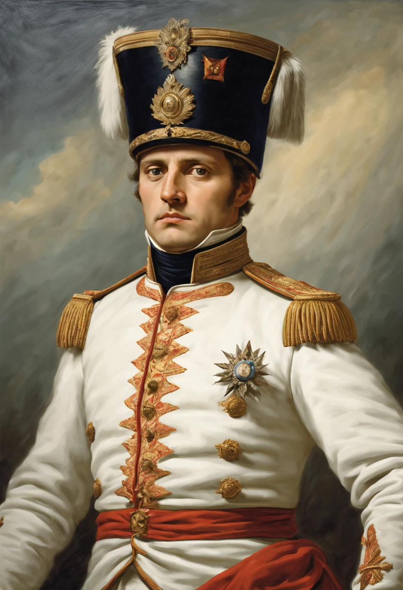 In a parallel dimension, Napoleon Bonaparte is reborn, transcending time to become a revered hero in an otherworldly saga. The canvas portrays him donned in regal attire, a fusion of Napoleonic military splendor and fantastical elements. His presence commands the attention of both mortal and mystical realms, as he strategizes against mythical adversaries amidst surreal landscapes. The artwork captures the essence of his leadership, with a blend of historical grandeur and magical realism, ensuring that the tale of Napoleon's heroism resonates through the ages in this enchanting alternate world.
