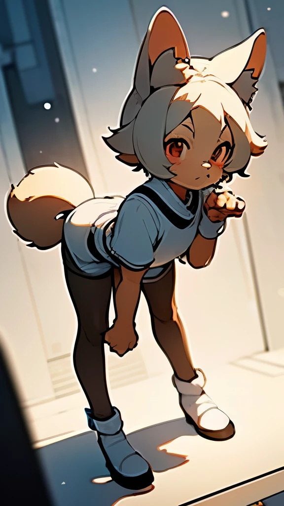 ((Best Quality)), (Masterpiece)), (Details: 1.4), 3D, Absurd Resolution, High Resolution, (Masterpiece: 1.4), Ultra Detailed, Beautiful shota 1 Person, Futuristic Woman Image, Sparkling short Hair, Beautiful Brown Eyes, Beautiful, Small, Future, Dynamic Pose
Short messy white hair, red eyes, futuristic city, dynamic camera angle, full body beautiful, clean detailed faces, intricate clothes, bright shadows, beautiful gradient, depth of field, hair light, clean image, high quality, high detail, high definition, Luminous, beautiful face, slim waist (furry, anthro) (dog ears) (dog tail) dog collar. Lingerie. Sheer stockings. Thigh high shoes, soft feet. Onta art style, furry art style, fur affinity