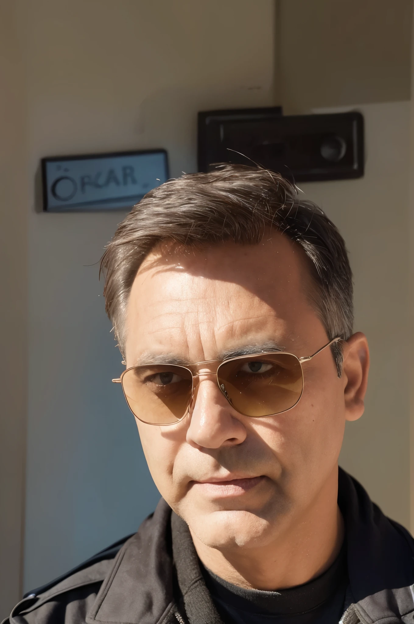 Regenerate Dpack2, portrait of a man in his mid 40s, short straight blonde hair, blue eyes, police officer, photo realistic, looking in camera, 8k,