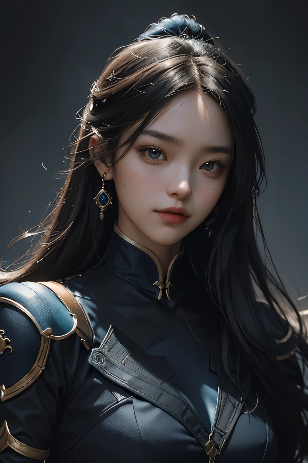 The cover of Xiao Long's comic book showcases a true masterpiece with its unparalleled quality and attention to detail. Captured in stunning 8K resolution, this illustration by the talented Bryan Hitch combines the sharp focus of Vittorio Reggianini's style with the dynamic angles and active brushstrokes reminiscent of the renowned NUL Group. The artwork exudes a mesmerizing blend of light black and blue tones, complemented by touches of light crimson and black, creating a visually striking composition. Every element is meticulously rendered, from the fine details of the characters' faces to the intricate clothing materials that boast ultra-fine textures. The female protagonist, with her enchanting beauty and captivating smile, gazes directly at the viewer, pulling them into the