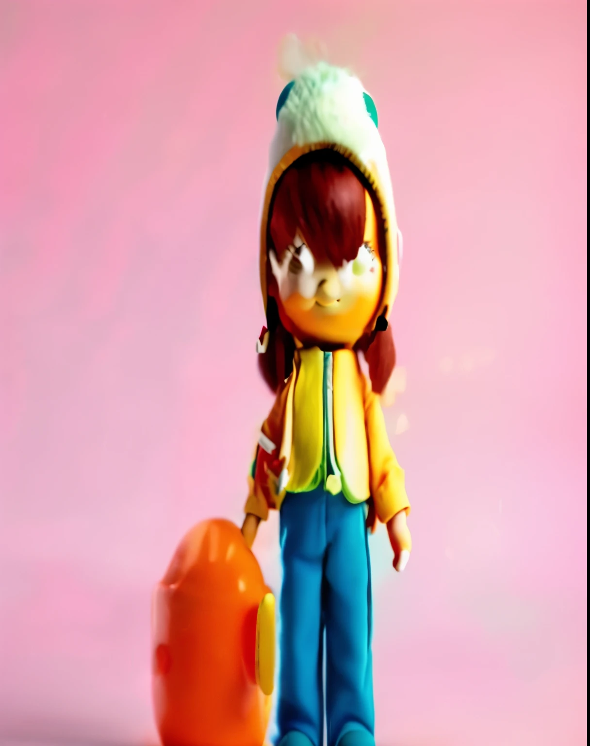 There was a small doll holding a ball., Stop Motion Characters, Yoshitomo Nara, , Sheburachka, Kenny Wong x Popmart, Gumball Watterson, Stop Motion Vinyl Figure, stopping movement animation, 1 picture only, Animated films still exist., Clay character, Stop-motion vinyl action figure, stopping movement, Petskop