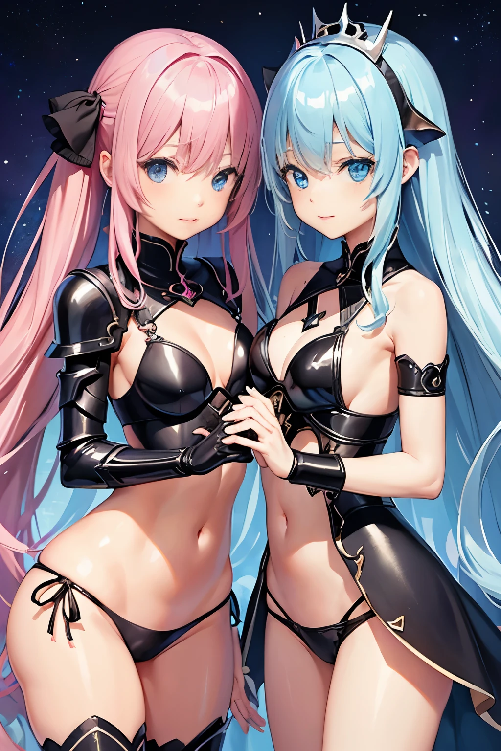 1female、When I was reincarnated as a slime（Little）、Masterpiece、Top quality、Precise、and souls、Demon King Little、Aimei、Beautiful blue eyes、A pink haired girl 、Twin tails、Proud twins、Armor、Black bikini armor、、  True to the original, good eyes, top Quality eyes