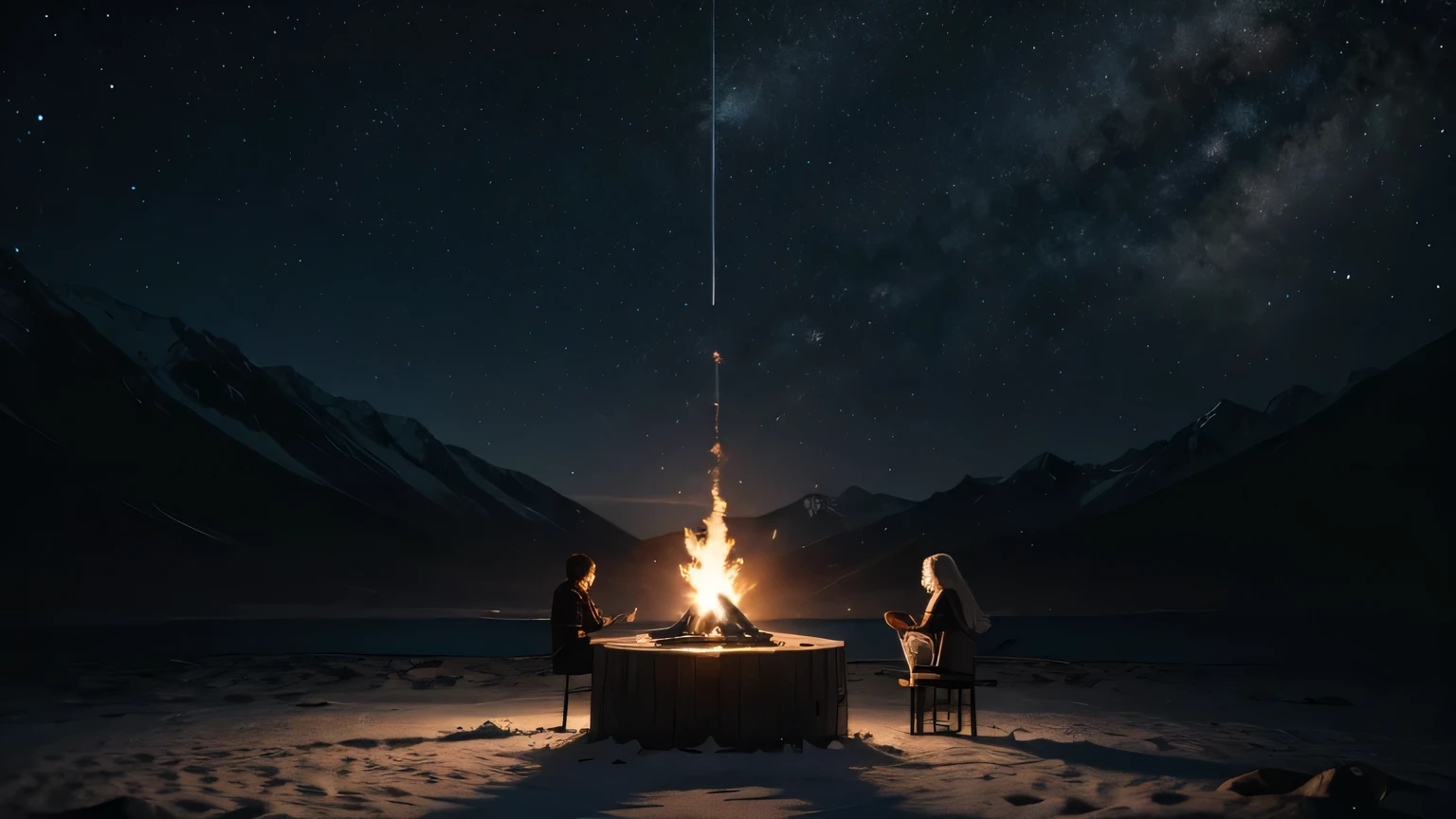 philosophers talking sitting in the middle of space with many planets and constellations, 8K