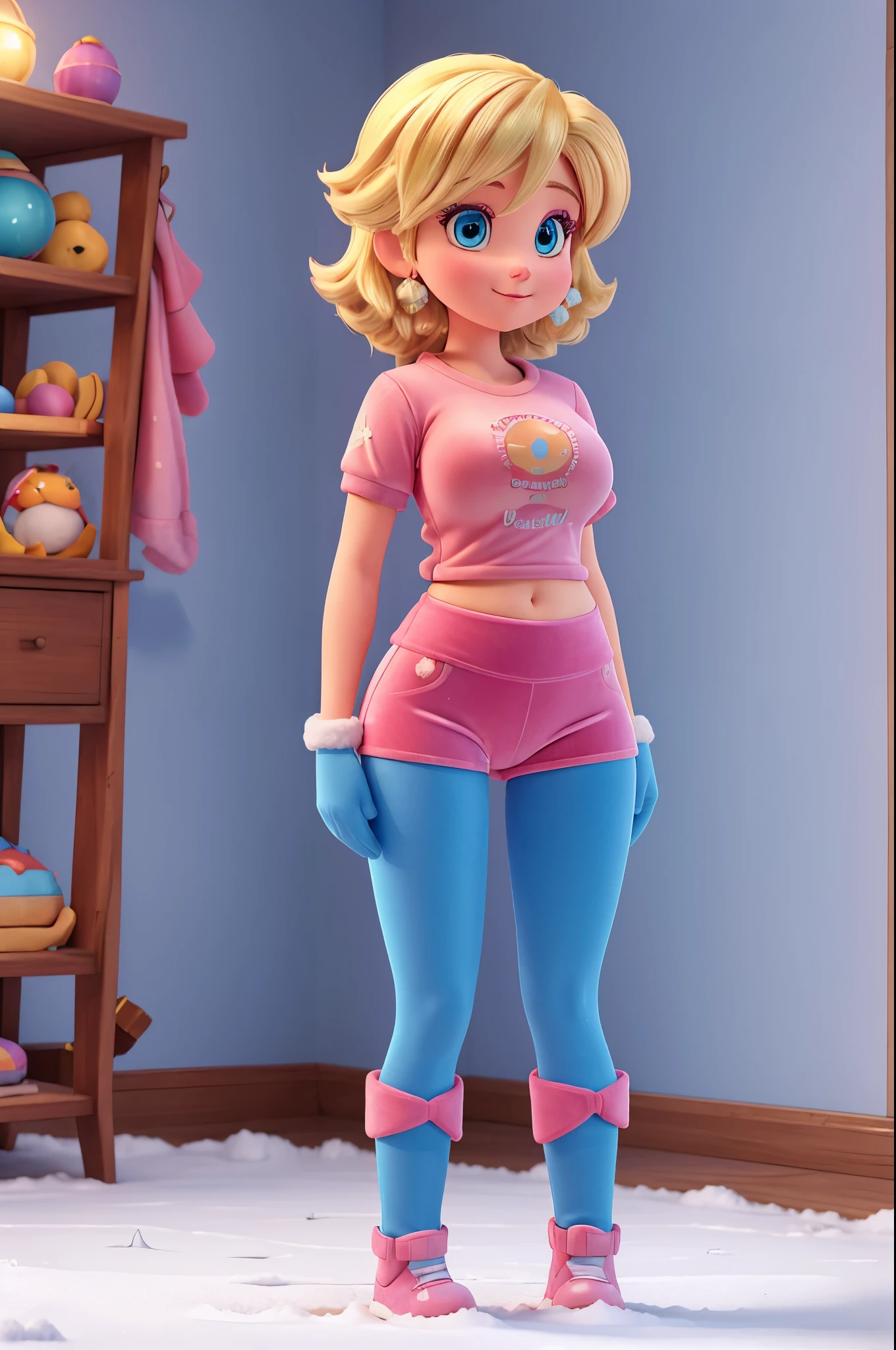 princess peach,Pijama,sitting on the bedroom floor showing her crotch, tight clothes, wide thighs,in love with the viewer