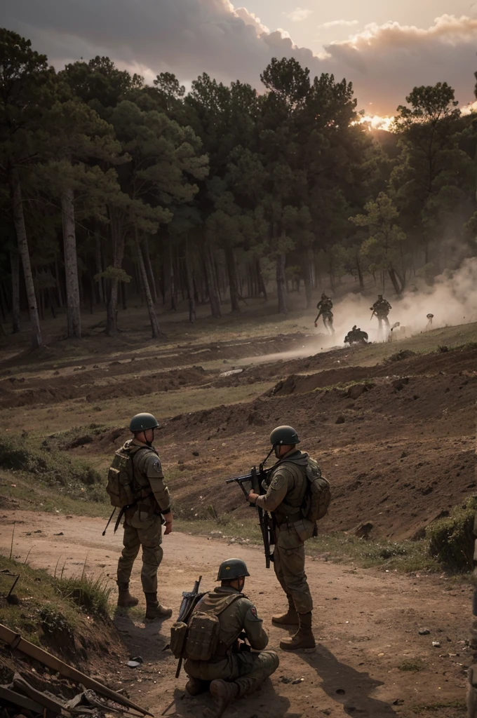 Title: "The Last Resistance" Description: Oito guerreiros exaustos, mas determinados, face an entire battalion on a devastated battlefield. Como uma capa de livro, a cena mostra os guerreiros em primeiro plano, cada um mostrando sinais de fadiga e ferimentos, mas mantendo suas armas erguidas e olhos focados no inimigo. Ao fundo, the battlefield is littered with debris and fallen bodies, testemunhas mudas da brutalidade do conflito. The land is stained with blood and marked by the footprints of the violent fights that took place there. Apesar das adversidades, warriors remain determined to fight until the end, refusing to give in to the overwhelming forces of the battalion. It&#39;s a scene of courage and sacrifice, where hope of survival seems tenuous, but the determination of warriors shines like a flame amid the darkness of war.
