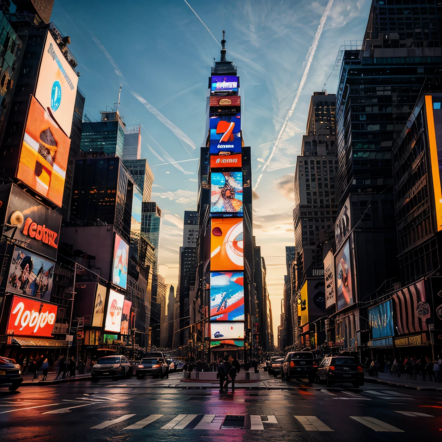 Times Square em Nova York, buildings with large, luzes retangulares, detalhado, photographic, primavera:Grande Angular, realista, 8K