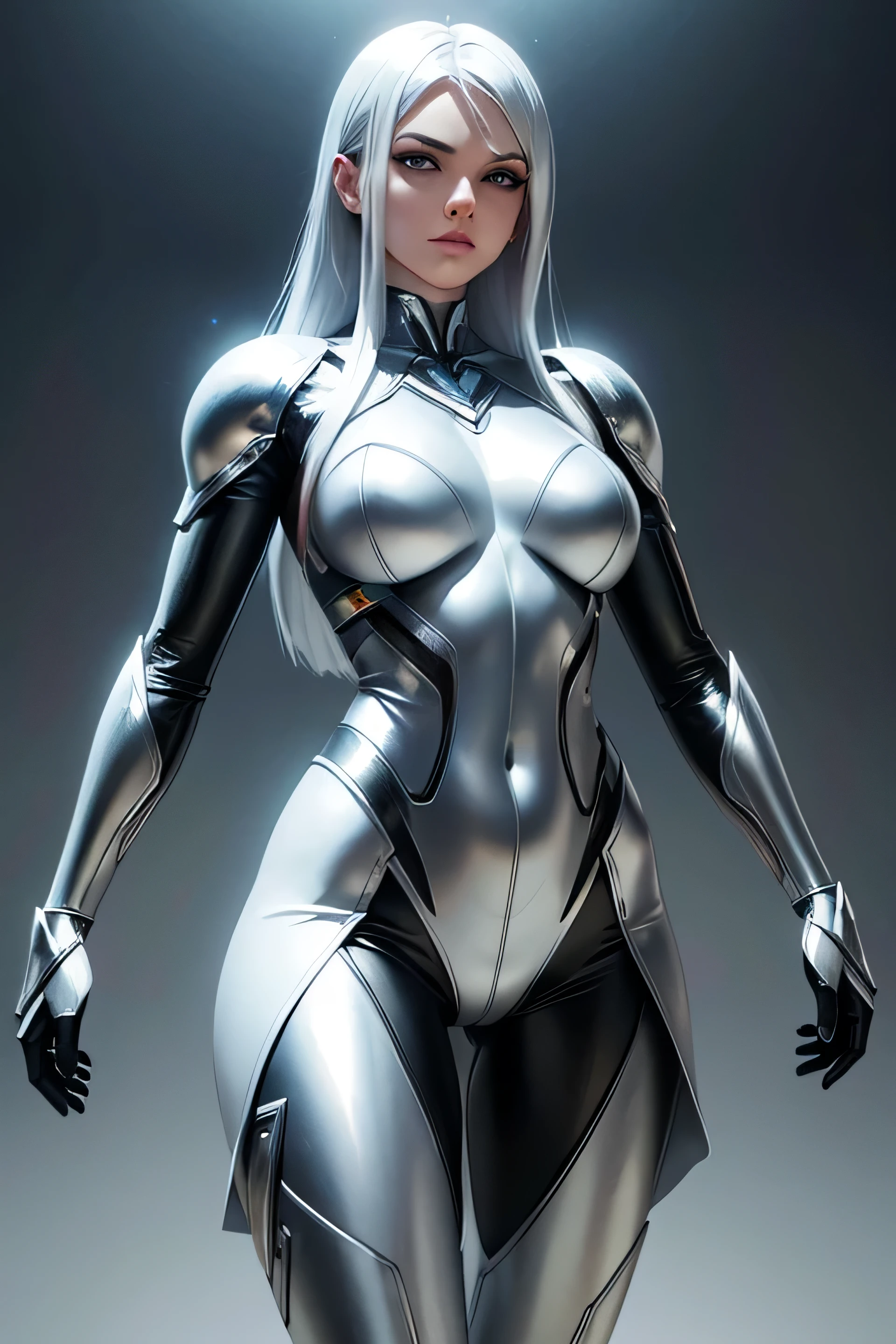 female robot, skin part is only face, silver metal skin, full metal robot body, mechanical parts, electronic wire, cum in pussy, high quality, medium breasts, long hair, tall, thigh gap, full body metal skin, wet, cum in pussy, metallic tits, separated breast, under repair, anatomical body, unreal engine