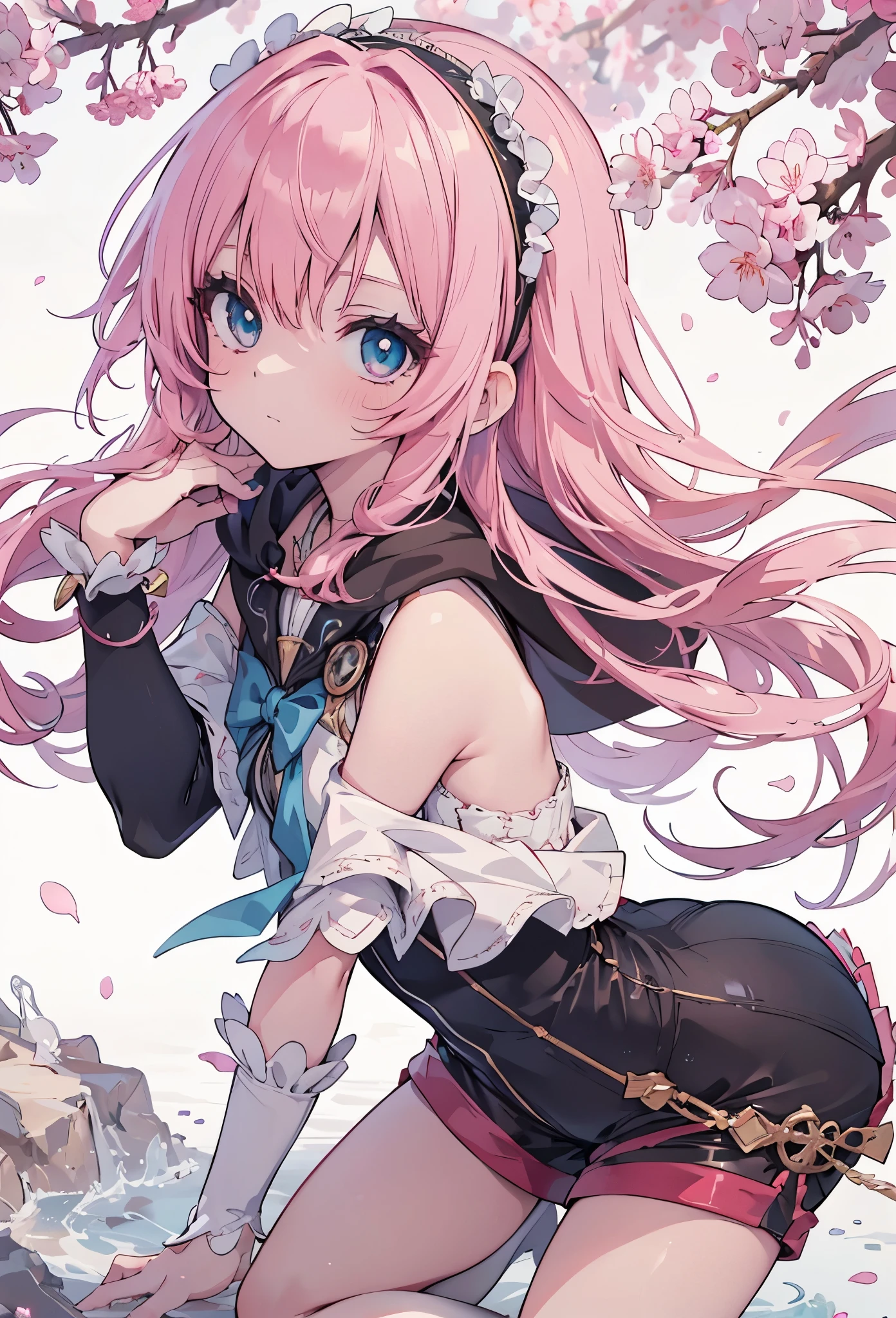 ((Highly accurate drawing in every detail)Extremely precise depiction)[High resolution],(detailed illustrations,Very detailed and precise drawing,Delicate drawn lines with tempo,Realistic texture expression),[color traced main line],[spring park [tree-lined avenue]],(HENTAI anime Girl (Pretty) 14 years old Skinny) (light pink hair [straight hair]) ((Magical girl)),([cherry blossoms] headband) Low-rise shorts (Short cape (off shoulder) [Lace Ruffled Ribbon]) [Half Cut Boots:0.8],[silk fabric],transparency [soft ambient light] gravure [Colorful],(intricate and beautiful decoration [Dense detail]),(Fine and beautiful skin expression [transparency]),((Precisely drawn eyes))[完璧な目のdetailed((Beautiful eyes like jewels)Iris drawn in precise detail)[clearly drawn pupils]],[eye light[Pinpoint lighting for the eyes]],[long and beautiful eyelashes],[precisely drawn hair [美しく艷やかな髪のdetailed]],(完璧な手のdetailed [Beautiful fingers with no damage [beautiful nails]]),(perfect anatomy(perfectly balanced proportions))[[full body portrait]],[ideal color coordination(Accurate simulation of light and material interactions)],([precision detail](detailed,High definition)),[[pale and gentle colors]][Visual art that tells a story].