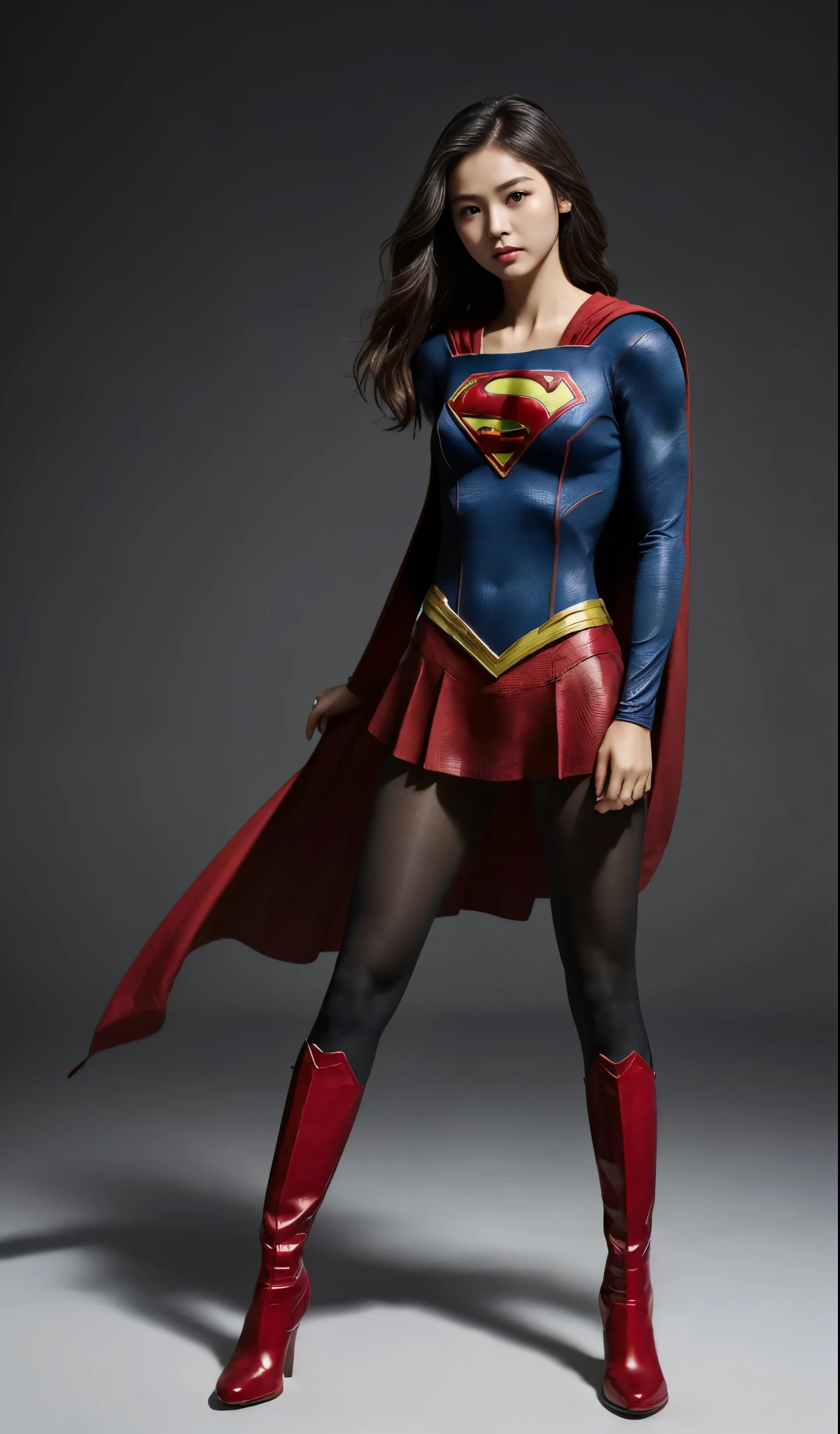 no background、(((Wear black tights on your beautiful legs.)))、(((Legally Express Your Suffering Beauty)))、((((Make the most of your original images)))、(((supergirl costume)))、(((beautiful hair)))、(((suffering)))、(((Black tights must be worn on the legs)))、(((must wear red boots)))、((best image quality、8K))、((highest quality、8K、masterpiece:1.3))、(((keep background )))、sharp focus:1.2、beautiful woman with perfect figure:1.4、thin abs:1.2、wet body:1.5、Highly detailed face and skin texture、8K