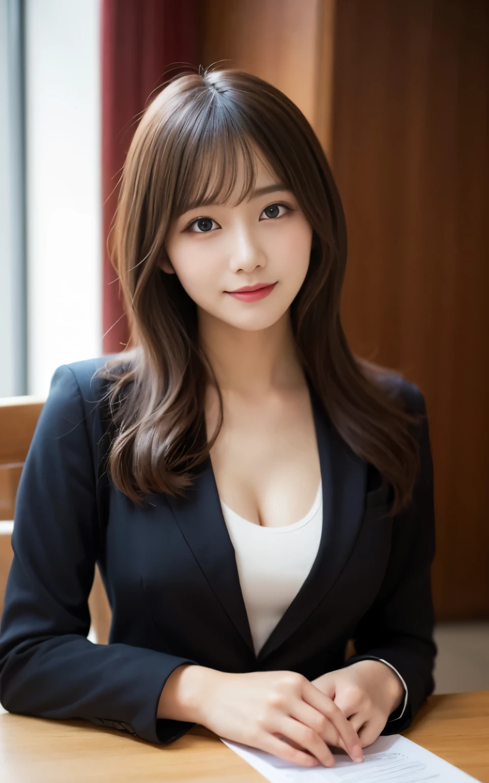table top, highest quality, figure, super detailed, finely, High resolution, 8k wallpaper, 完璧なダイナミックな構figure, beautiful and fine eyes, Sexy下着,bob hair, middle of chest, natural color lip, ランダムでSexyポーズ,smile,20 year old girl、Huge 、suit、suitジャケット、Sexy、nipple,Cowgirl