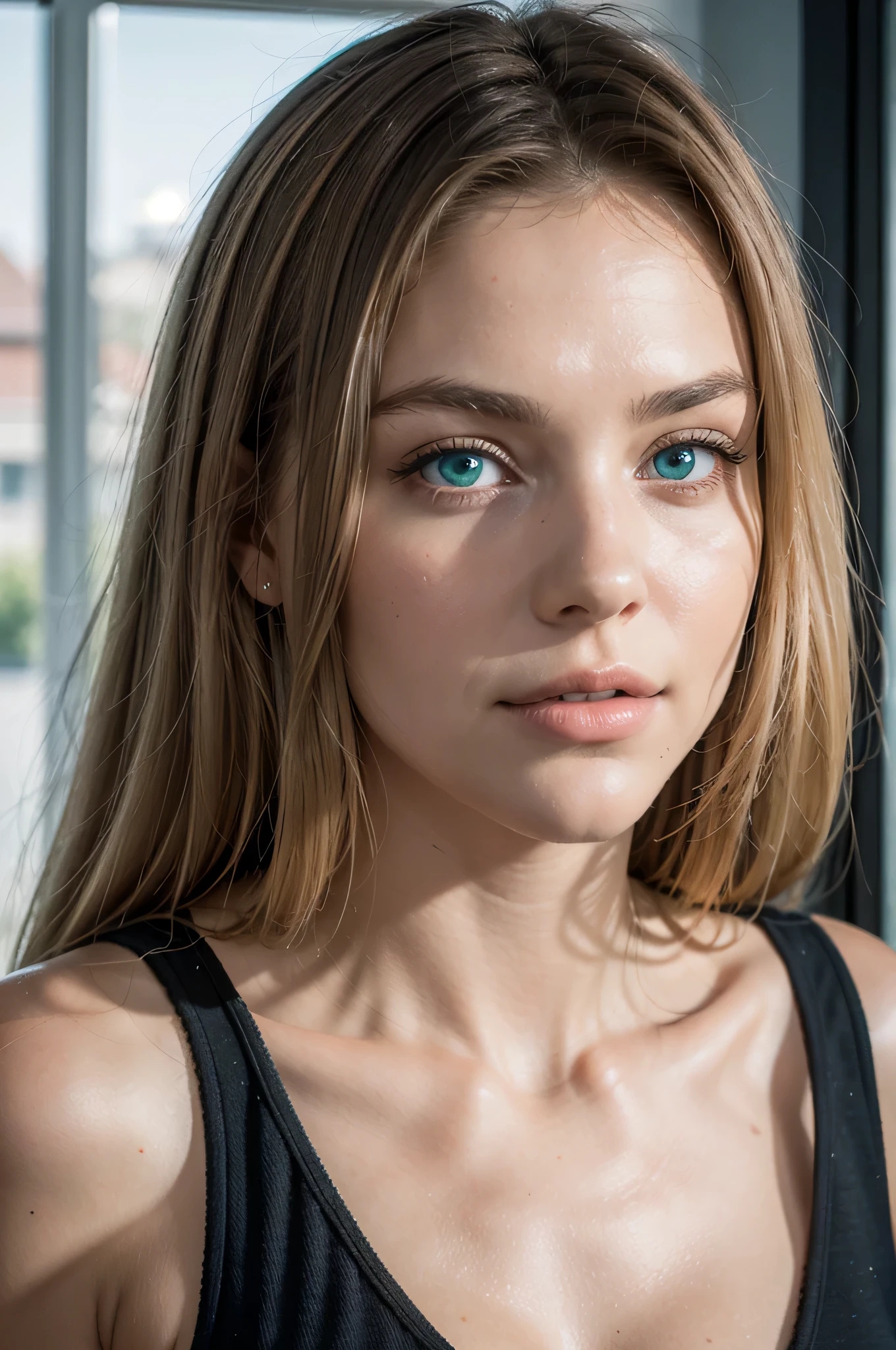 (RAW-Foto:1.2), (Fotorealistisch), Beautiful detailed blonde girl, Sehr detailiert eyes and face, Beautiful detailed green eyes, huge file size, high resolution, Sehr detailiert, best quality, [Tischplatte:1.6], Illustration, Sehr detailiert, Feines Detail, best quality, 32k-Hintergrundbild, perfekte Beleuchtung, 1 girl, 21 Jahre alt, perfect body shape, Brust ((C cup)), Niedliche Schlupfaugen, beautiful big green eyes, Licht in den Augen, Blonde lange Haare, Foto im AV-Stil, Kamelzehe, Posiert elegant gekleidet in der Stadt