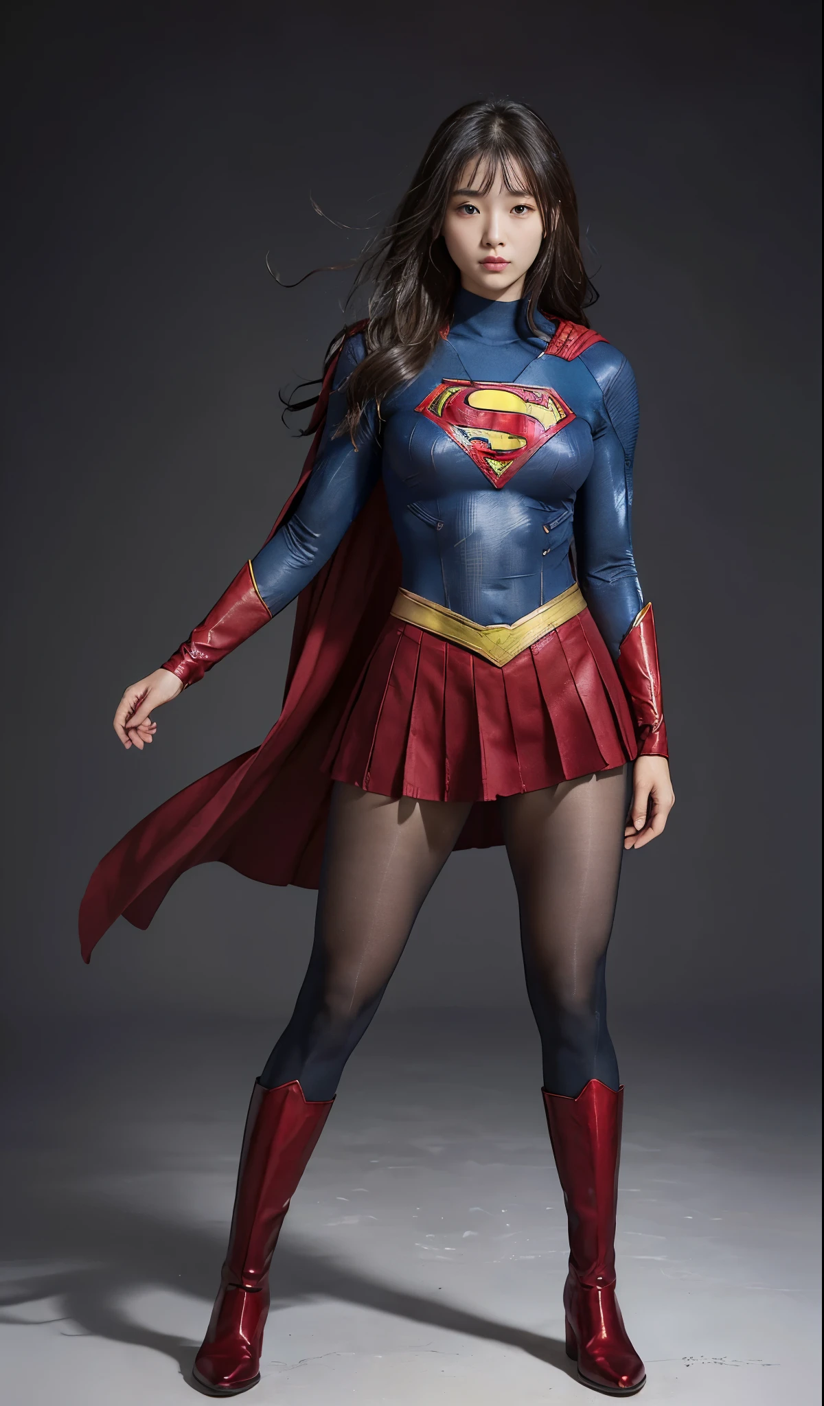 no background、(((Wear black tights on your beautiful legs.)))、(((Legally Express Your Suffering Beauty)))、((((Make the most of your original images)))、(((supergirl costume)))、(((beautiful hair)))、(((suffering)))、(((Black tights must be worn on the legs)))、(((must wear red boots)))、((best image quality、8K))、((highest quality、8K、masterpiece:1.3))、(((keep background )))、sharp focus:1.2、beautiful woman with perfect figure:1.4、thin abs:1.2、wet body:1.5、Highly detailed face and skin texture、8K