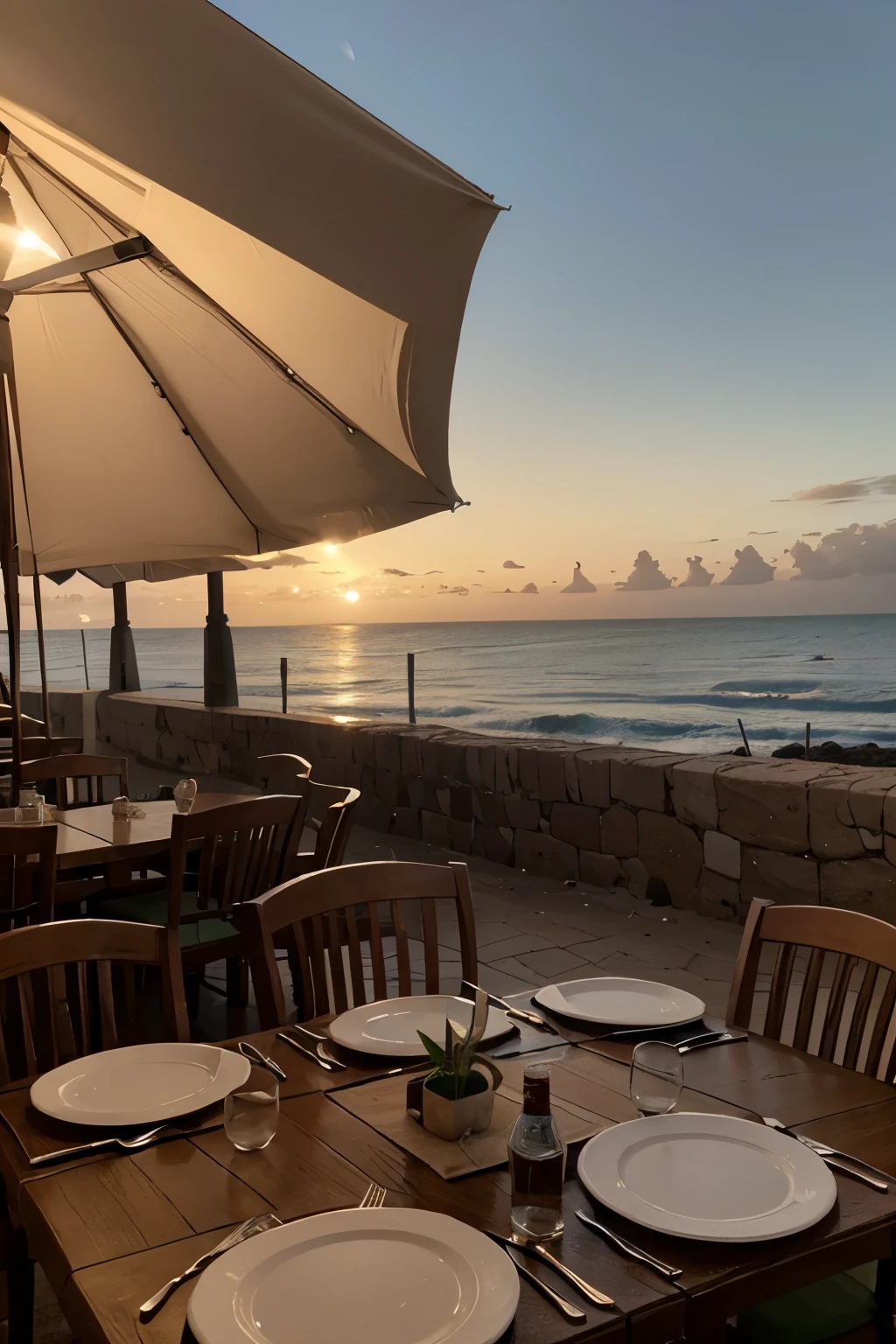 CRIAR uma imagem nas dimensoes1080X1920 restaurante a beira do mar pessoa jantando a luz da lua,mesas ao lado lotadas