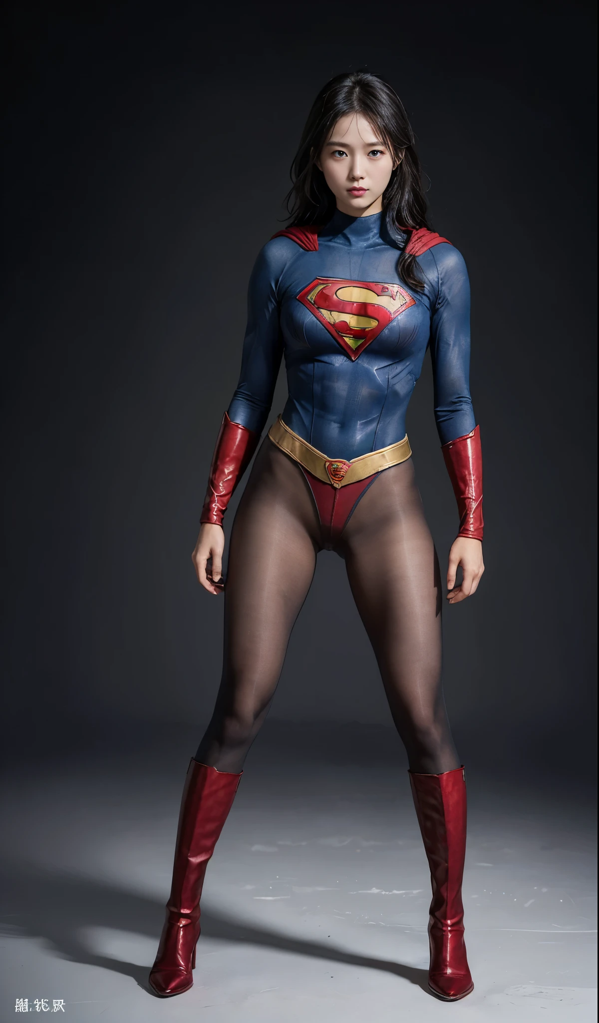 no background、(((Wear black tights on your beautiful legs.)))、(((Legally Express Your Suffering Beauty)))、((((Make the most of your original images)))、(((supergirl costume)))、(((beautiful hair)))、(((suffering)))、(((Black tights must be worn on the legs)))、(((must wear red boots)))、((best image quality、8K))、((highest quality、8K、masterpiece:1.3))、(((keep background )))、sharp focus:1.2、beautiful woman with perfect figure:1.4、thin abs:1.2、wet body:1.5、Highly detailed face and skin texture、8K