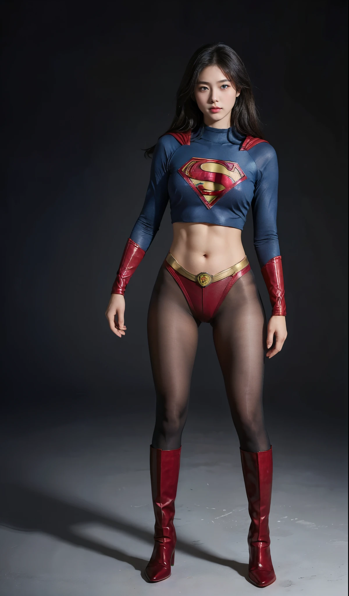 no background、(((Wear black tights on your beautiful legs.)))、(((Legally Express Your Suffering Beauty)))、((((Make the most of your original images)))、(((supergirl costume)))、(((beautiful hair)))、(((suffering)))、(((Black tights must be worn on the legs)))、(((must wear red boots)))、((best image quality、8K))、((highest quality、8K、masterpiece:1.3))、(((keep background )))、sharp focus:1.2、beautiful woman with perfect figure:1.4、thin abs:1.2、wet body:1.5、Highly detailed face and skin texture、8K