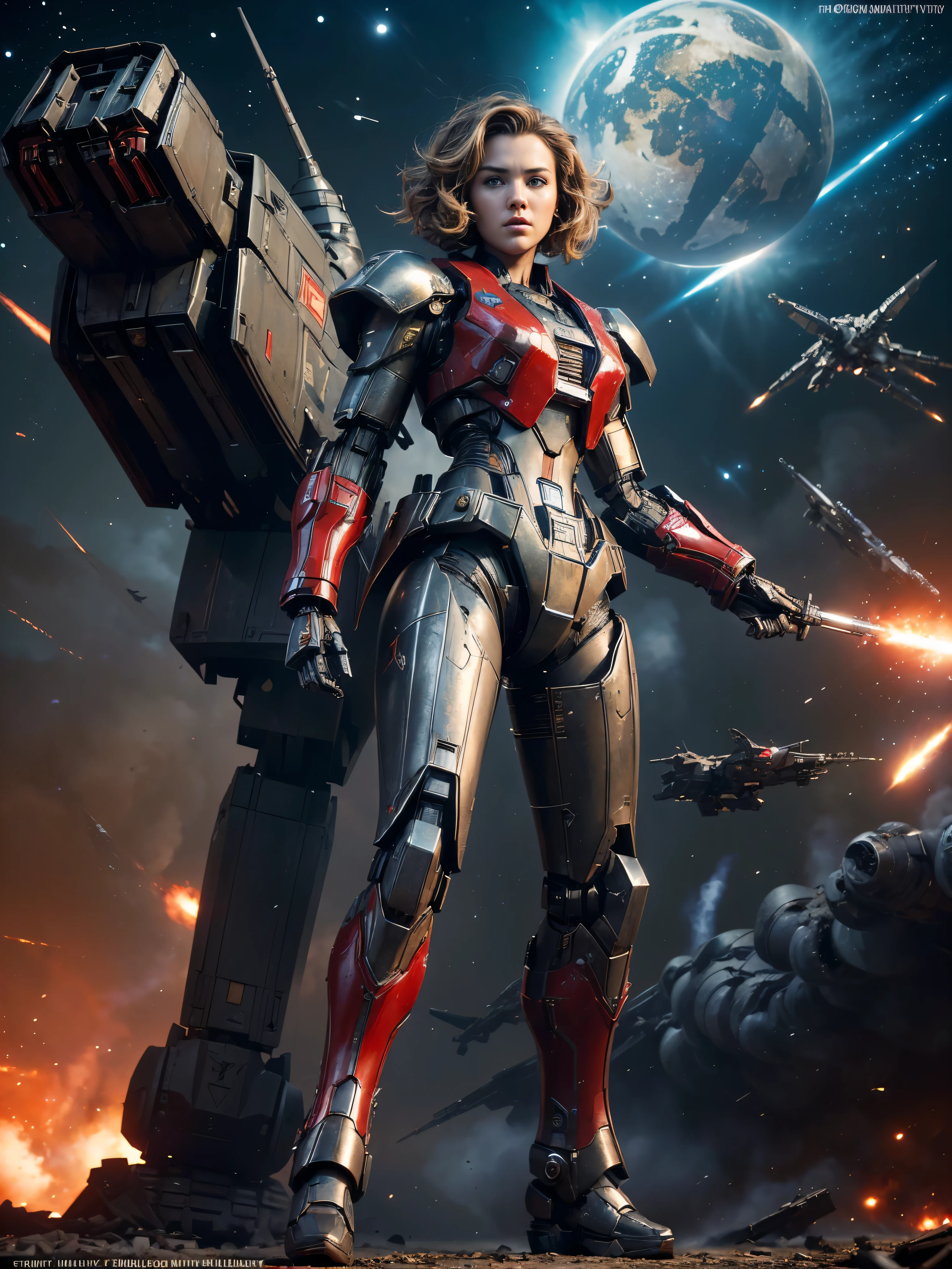 (best quality,4k,8k,highres,masterpiece:1.2),ultra-detailed,(realistic,photorealistic,photo-realistic:1.37),A hero from another world,cute blond,beautiful detailed eyes,beautiful detailed lips,extremely detailed eyes and face,long eyelashes,pink lace,mecha,space,hot,full length,shiny armor,glowing energy sword,heroic pose,futuristic setting,vibrant colors,celestial background,cosmic lighting,adventure,fearless,protecting the universe, head to toe, full length picture