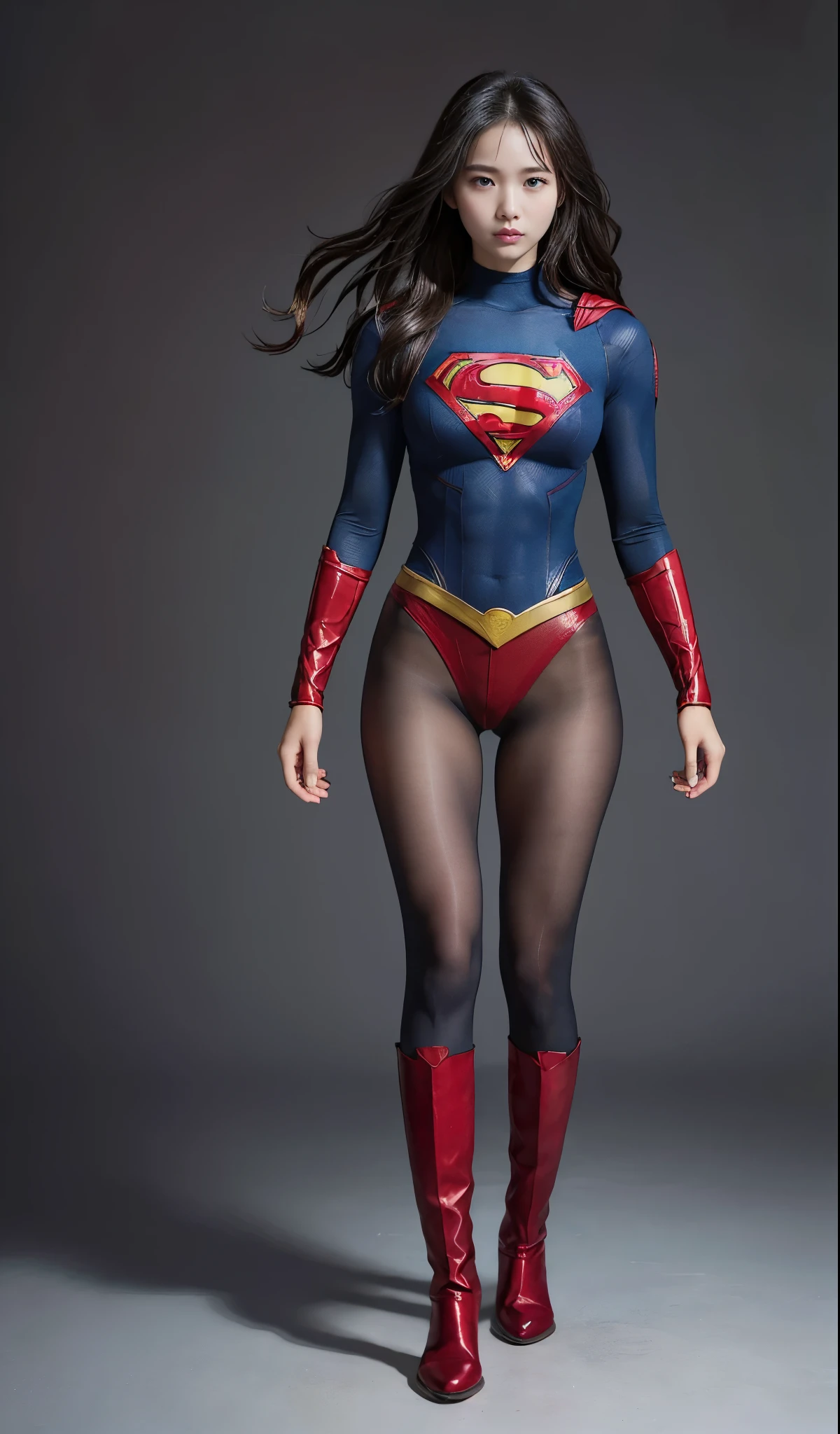 no background、(((Wear black tights on your beautiful legs.)))、(((Legally Express Your Suffering Beauty)))、((((Make the most of your original images)))、(((supergirl costume)))、(((beautiful hair)))、(((suffering)))、(((Black tights must be worn on the legs)))、(((must wear red boots)))、((best image quality、8K))、((highest quality、8K、masterpiece:1.3))、(((keep background )))、sharp focus:1.2、beautiful woman with perfect figure:1.4、thin abs:1.2、wet body:1.5、Highly detailed face and skin texture、8K