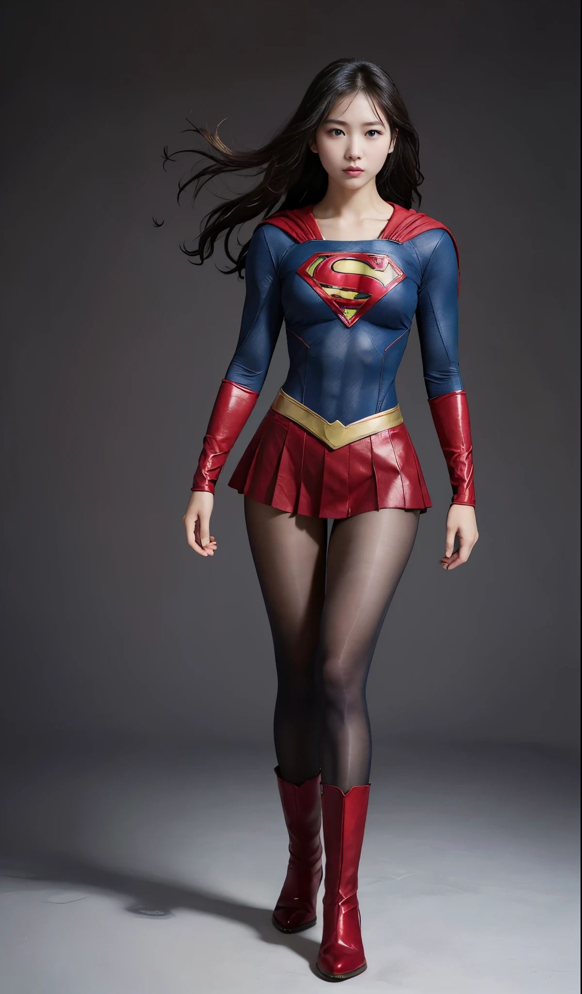 no background、(((Wear black tights on your beautiful legs.)))、(((Legally Express Your Suffering Beauty)))、((((Make the most of your original images)))、(((supergirl costume)))、(((beautiful hair)))、(((suffering)))、(((Black tights must be worn on the legs)))、(((must wear red boots)))、((best image quality、8K))、((highest quality、8K、masterpiece:1.3))、(((keep background )))、sharp focus:1.2、beautiful woman with perfect figure:1.4、thin abs:1.2、wet body:1.5、Highly detailed face and skin texture、8K