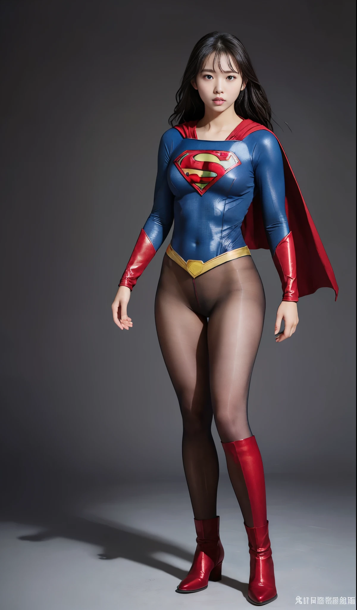 no background、(((Wear black tights on your beautiful legs.)))、(((Legally Express Your Suffering Beauty)))、((((Make the most of your original images)))、(((supergirl costume)))、(((beautiful hair)))、(((suffering)))、(((Black tights must be worn on the legs)))、(((must wear red boots)))、((best image quality、8K))、((highest quality、8K、masterpiece:1.3))、(((keep background )))、sharp focus:1.2、beautiful woman with perfect figure:1.4、thin abs:1.2、wet body:1.5、Highly detailed face and skin texture、8K