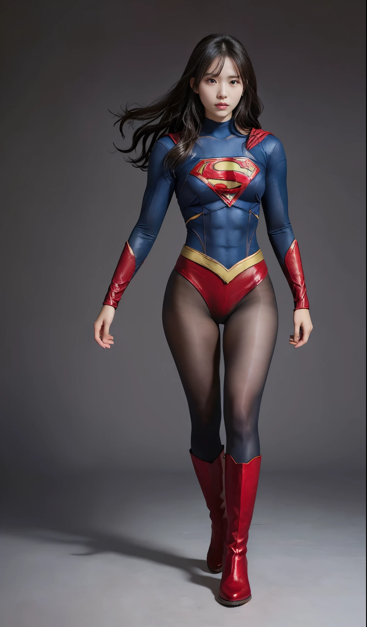 no background、(((Wear black tights on your beautiful legs.)))、(((Legally Express Your Suffering Beauty)))、((((Make the most of your original images)))、(((supergirl costume)))、(((beautiful hair)))、(((suffering)))、(((Black tights must be worn on the legs)))、(((must wear red boots)))、((best image quality、8K))、((highest quality、8K、masterpiece:1.3))、(((keep background )))、sharp focus:1.2、beautiful woman with perfect figure:1.4、thin abs:1.2、wet body:1.5、Highly detailed face and skin texture、8K