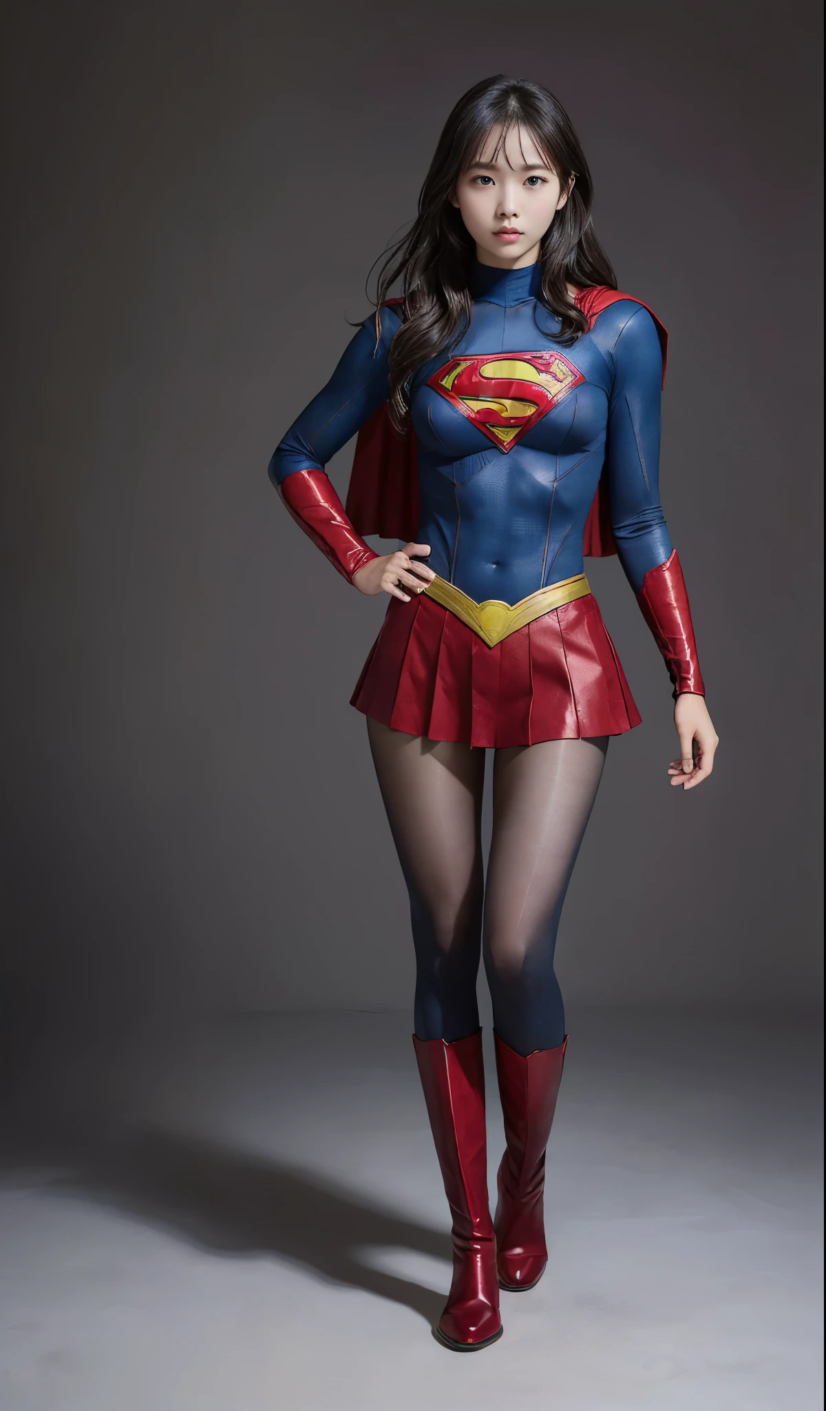 no background、(((Wear black tights on your beautiful legs.)))、(((Legally Express Your Suffering Beauty)))、((((Make the most of your original images)))、(((supergirl costume)))、(((beautiful hair)))、(((suffering)))、(((Black tights must be worn on the legs)))、(((must wear red boots)))、((best image quality、8K))、((highest quality、8K、masterpiece:1.3))、(((keep background )))、sharp focus:1.2、beautiful woman with perfect figure:1.4、thin abs:1.2、wet body:1.5、Highly detailed face and skin texture、8K