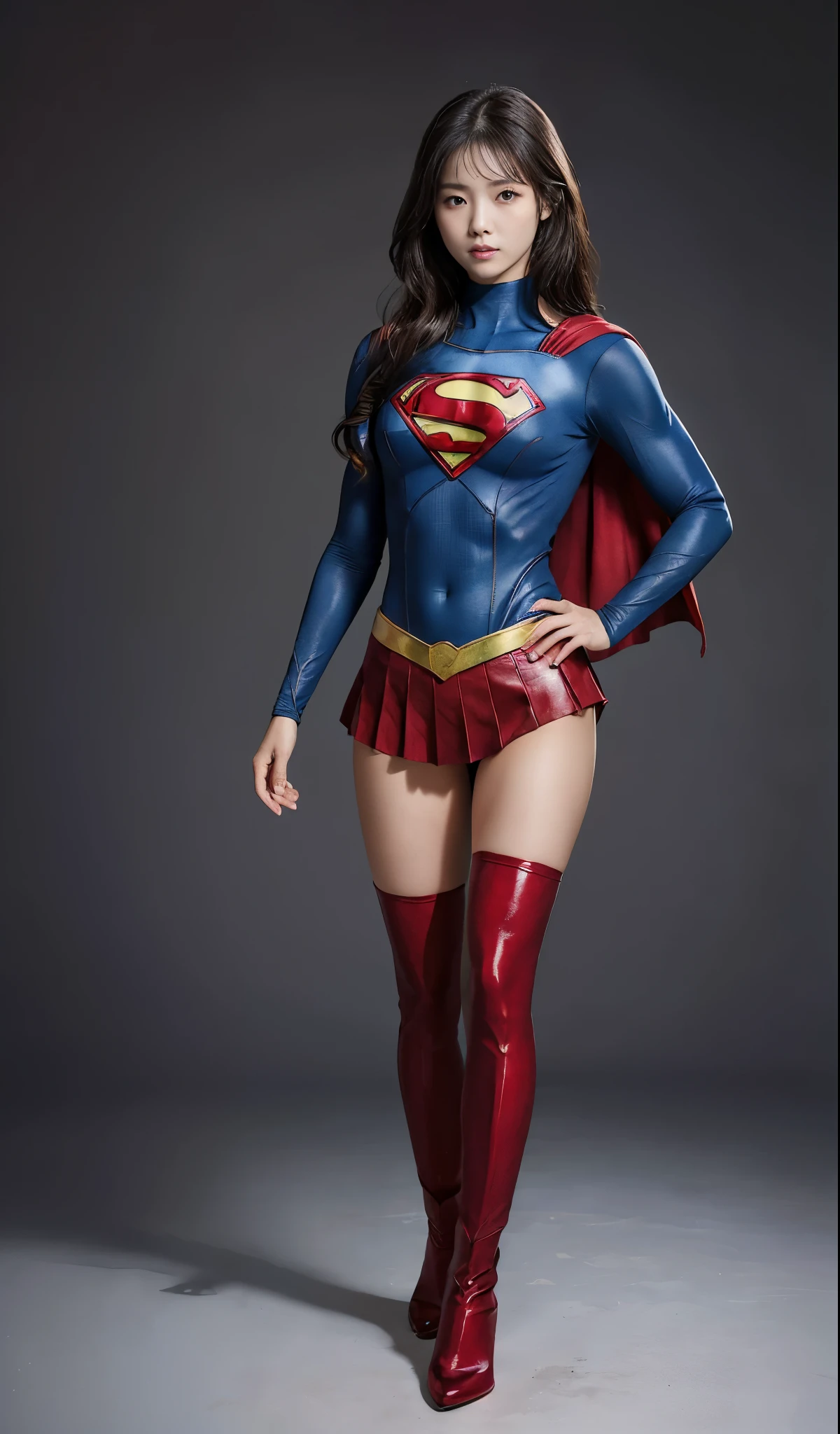 no background、(((Wear black tights on your beautiful legs.)))、(((Legally Express Your Suffering Beauty)))、((((Make the most of your original images)))、(((supergirl costume)))、(((beautiful hair)))、(((suffering)))、(((Black tights must be worn on the legs)))、(((must wear red boots)))、((best image quality、8K))、((highest quality、8K、masterpiece:1.3))、(((keep background )))、sharp focus:1.2、beautiful woman with perfect figure:1.4、thin abs:1.2、wet body:1.5、Highly detailed face and skin texture、8K