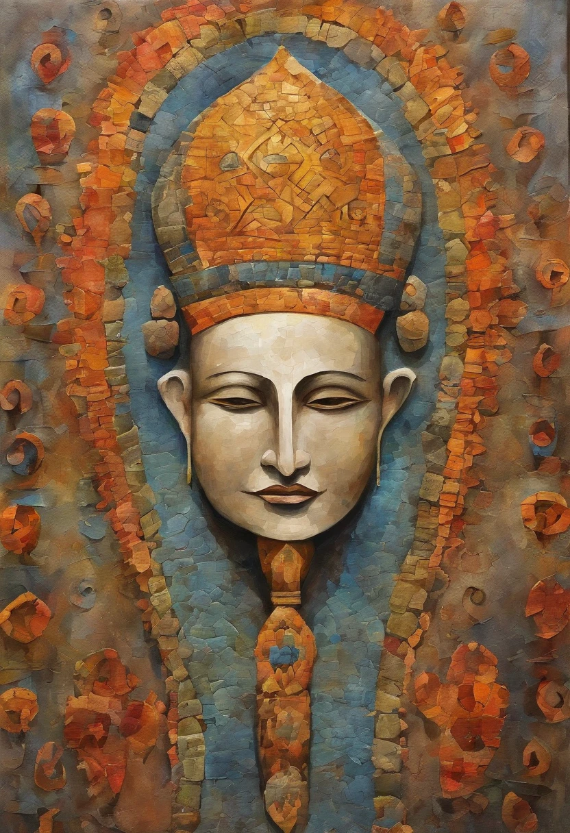 Monge tibetano, rosto maduro e iluminado, barba longa e branca, roupas brancas com detalhes amarelos, ethereal and fire effects, Estilo Paul Klee, Obra-prima surreal, octane rendering, foco, fundo colorido, circunstanciado, detalhes intrincados, cores ricas